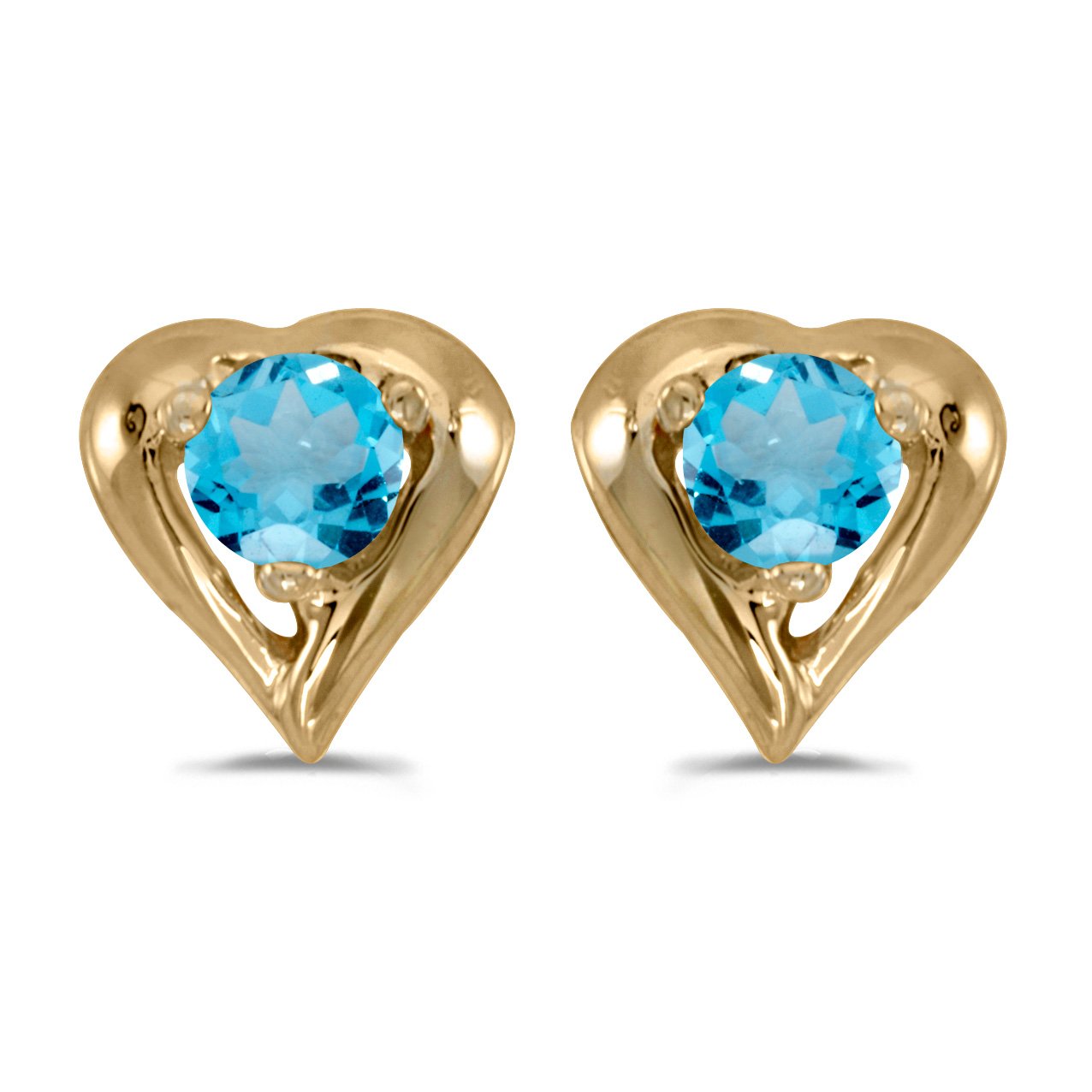 10K Yellow Gold Stud Earrings with Genuine Blue Topaz Birthstone - Round Heart Shape (1/5 Cttw) | Perfect for Birthdays, Anniversaries & Everyday Elegance