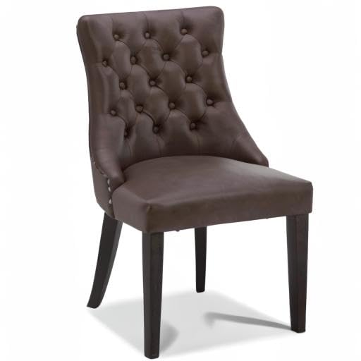 CHITA Farmhouse Tufted Dining Chairs Set of 2 - Modern Upholstered Faux Leather High Back Kitchen Chairs in Chocolate Brown - Perfect for Dining Room, Breakfast Nook or Home Office