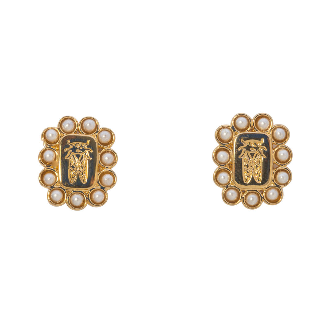Goldbug Collection Elegant Pearl Earrings for Women - Classic Stud Earrings with Shimmering Crest Design, Perfect for Weddings, Parties & Everyday Wear