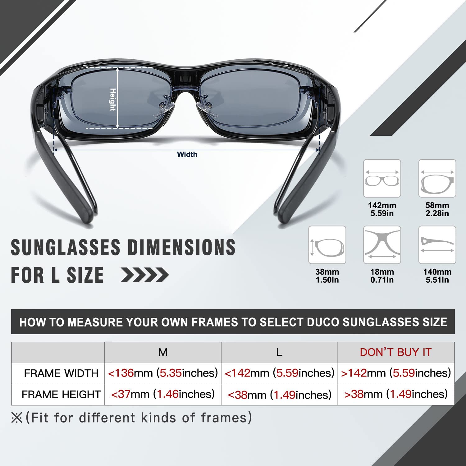 DUCO Polarized Wraparound Fitover Sunglasses for Men & Women – UV Protection, Over Prescription Glasses, Driving & Outdoor Activities