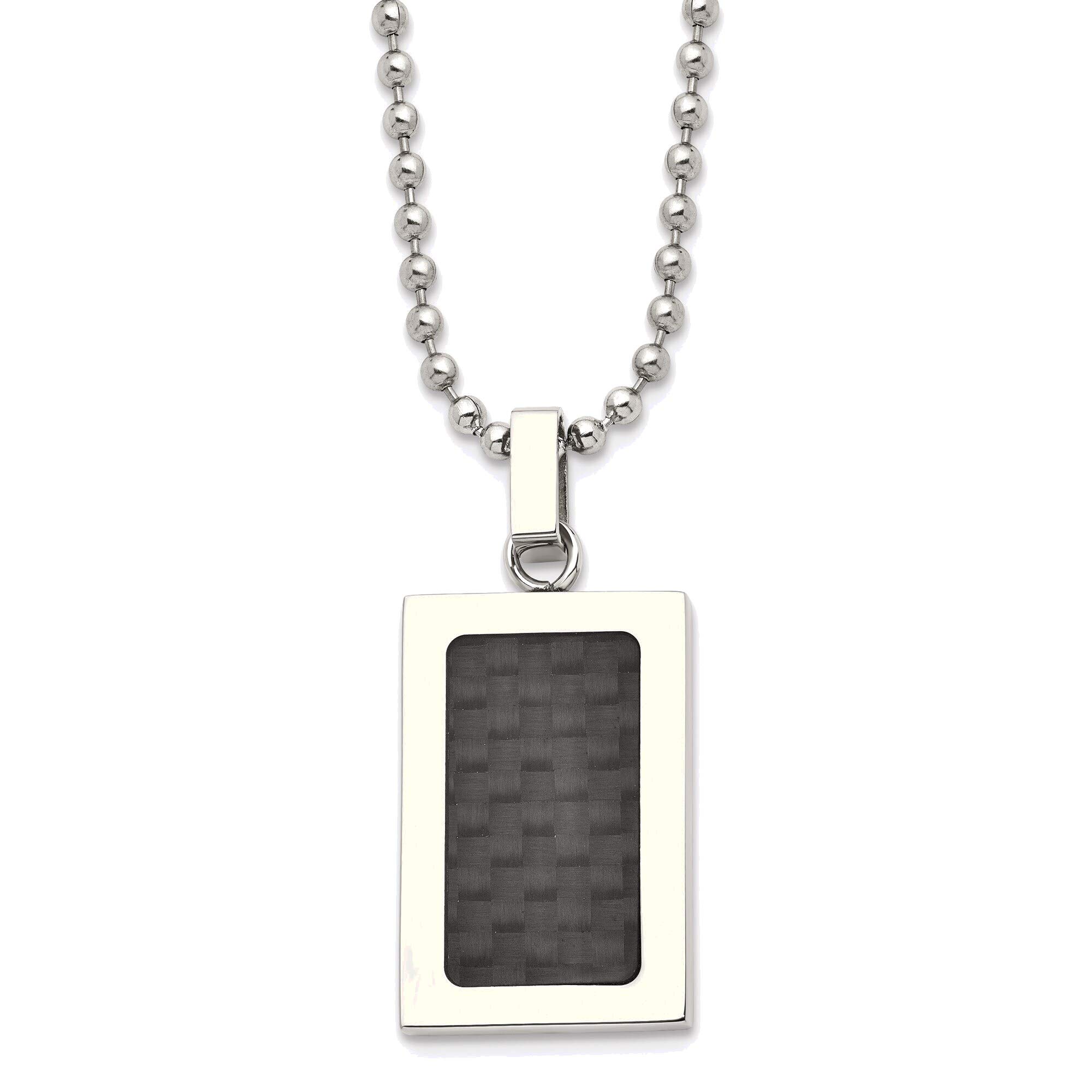 Bonyak Stainless Steel & Black Carbon Fiber Inlay Necklace - 22 Inch Polished Men's Jewelry for Casual & Formal Wear | Durable Fashion Accessory