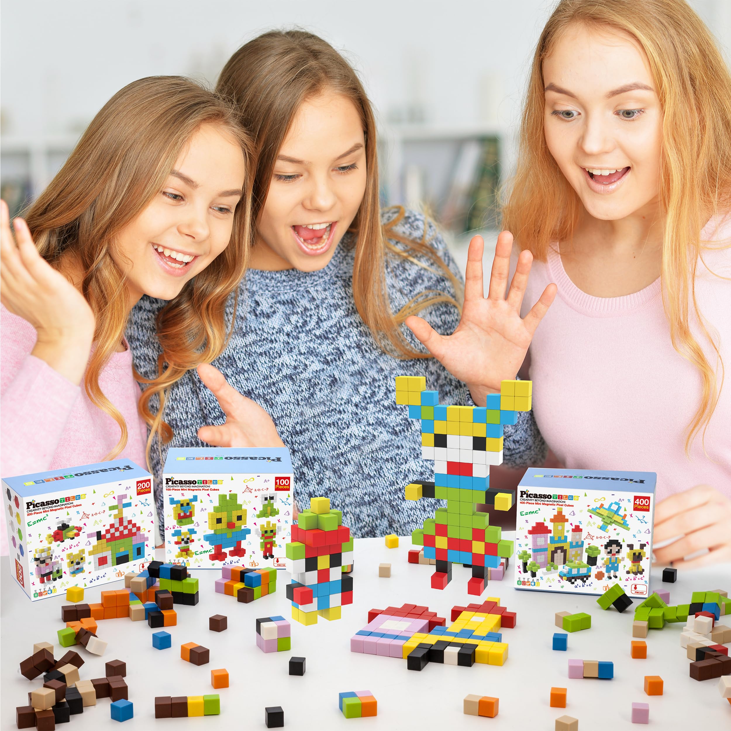 Picasso Cubes 0.5” Magnetic Building Blocks - 400 Piece STEM Educational Toy Set for Kids, Mix & Match Puzzle Cubes with Sensory Play, Creative Stacking Construction Kit (PMC400) - Perfect for Classroom Learning, Birthday Gifts & Family Bonding Activities