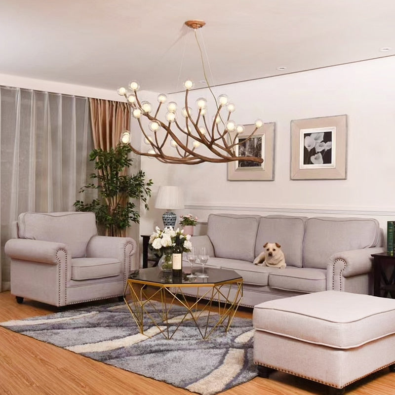 Elegant Wooden Twigs Chandelier - Rustic Modern Ceiling Light Fixture for Living Room, Bedroom, Dining Room & Outdoor Decor