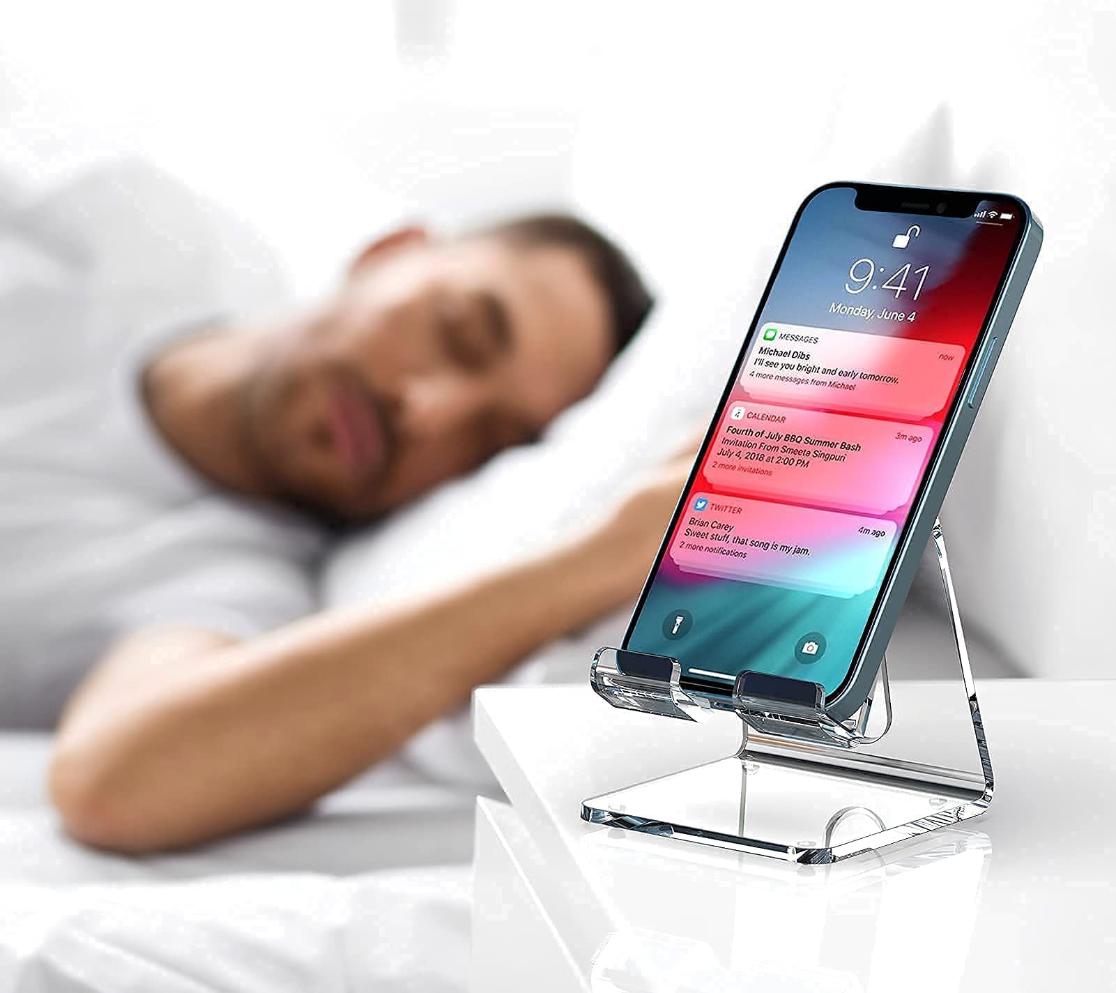 CRPICH Acrylic Cell Phone Stand - Clear Portable Phone Holder for Desk | Compatible with iPhone 16/15/14/13 Pro Max/Mini/12/11/Plus/SE, Android, Switch, iPad & Tablets | Perfect for Office, Home & Travel Use