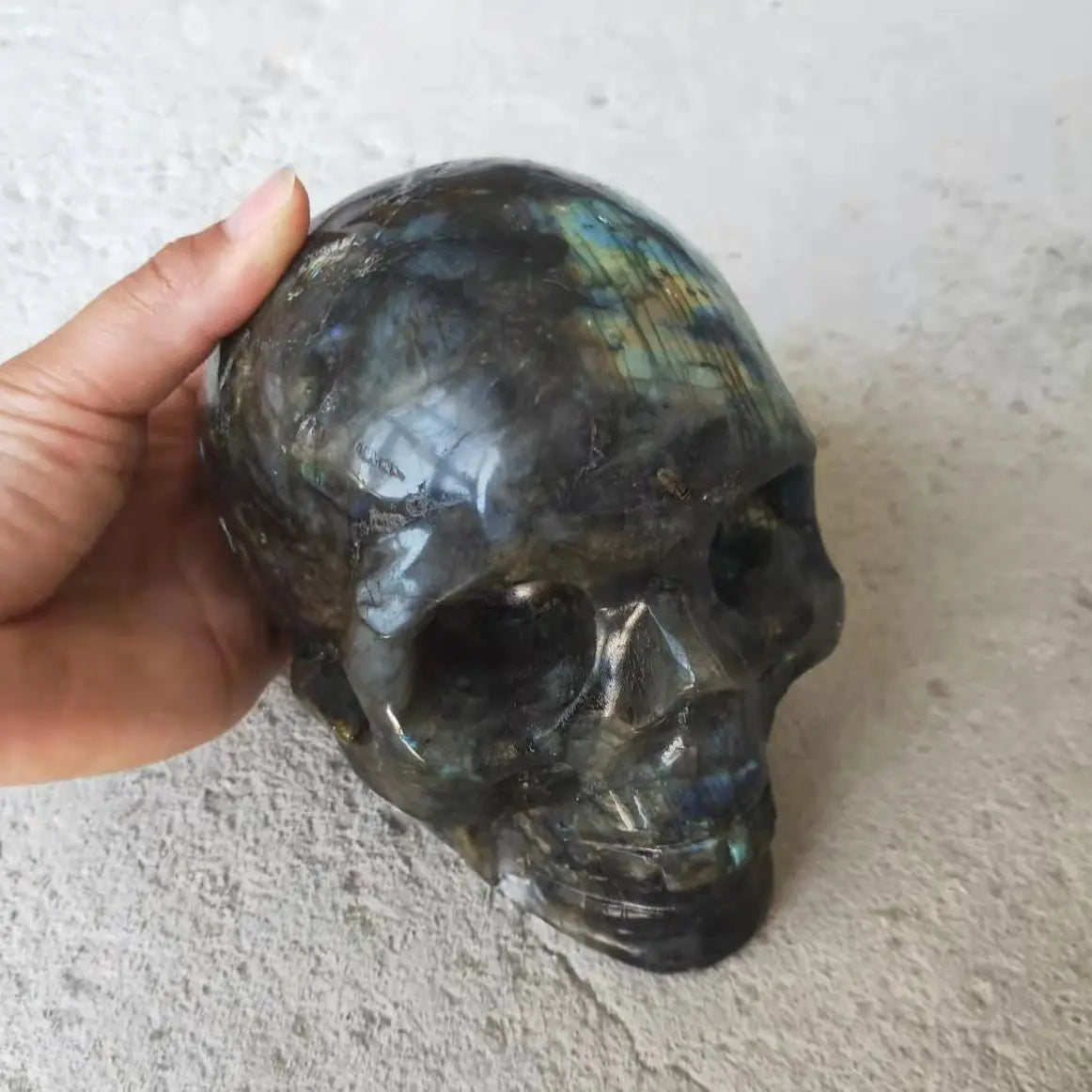 Hand Carved Large Natural Labradorite Crystal Skull Figurine - Healing Stone for Reiki, Witchcraft & Home Decor - Perfect for Meditation, Energy Work & Spiritual Gifts