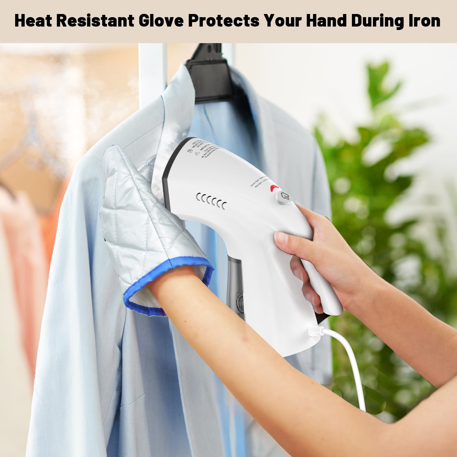 Portable Handheld Garment Steamer for Clothes - Fast Wrinkle Remover, 18 Min Continuous Steaming, Leak-Proof Fabric Steamer Iron (White) - Perfect for Travel, Home & Office Use