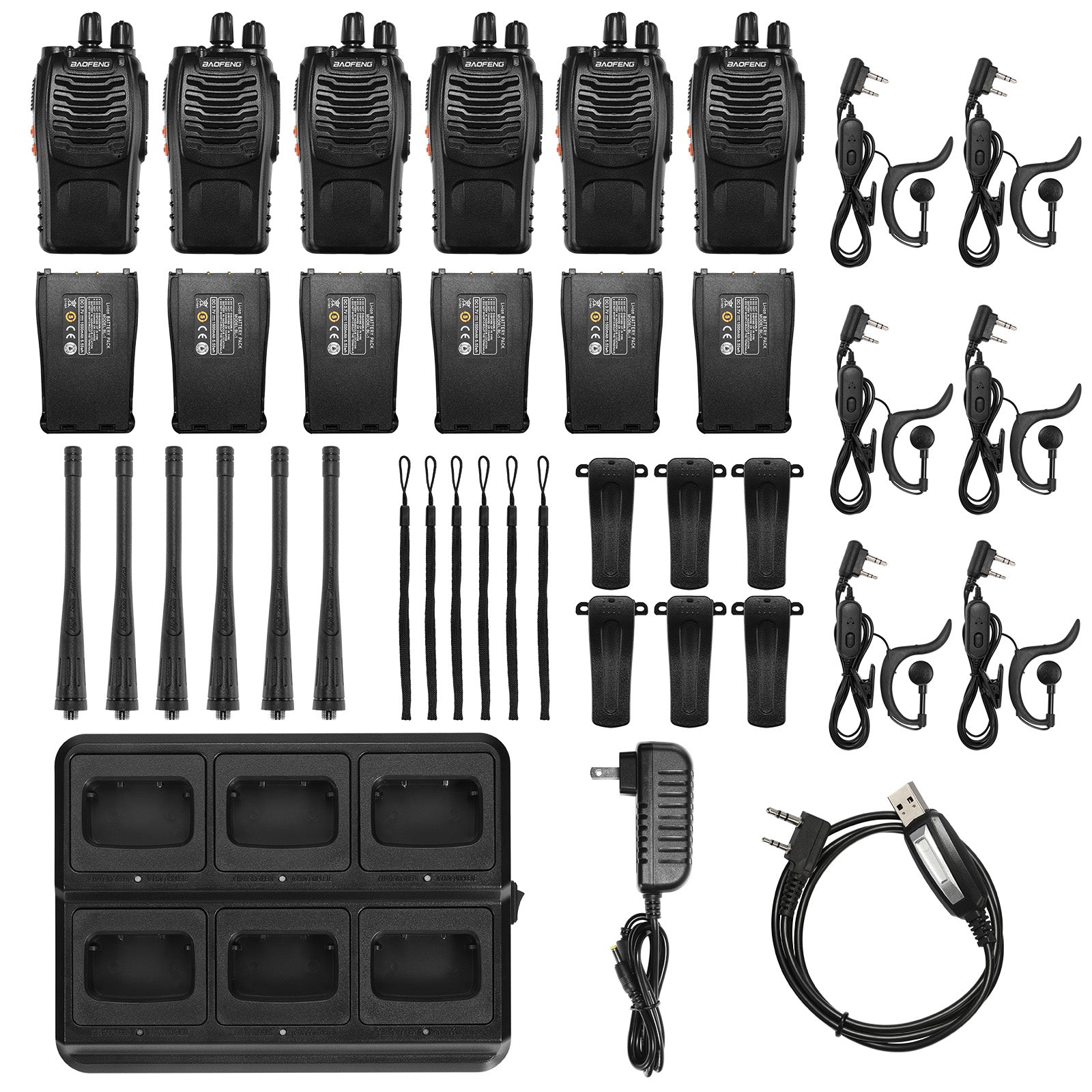 Baofeng BF 888S 6-Pack Two-Way Radios with Bulk Charger | UHF 400-470MHz | 5W High Power | 16 Channels | CTCSS/DCS | Built-in Flashlight | Ideal for Construction, Security, Outdoor Adventures & Emergency Communication