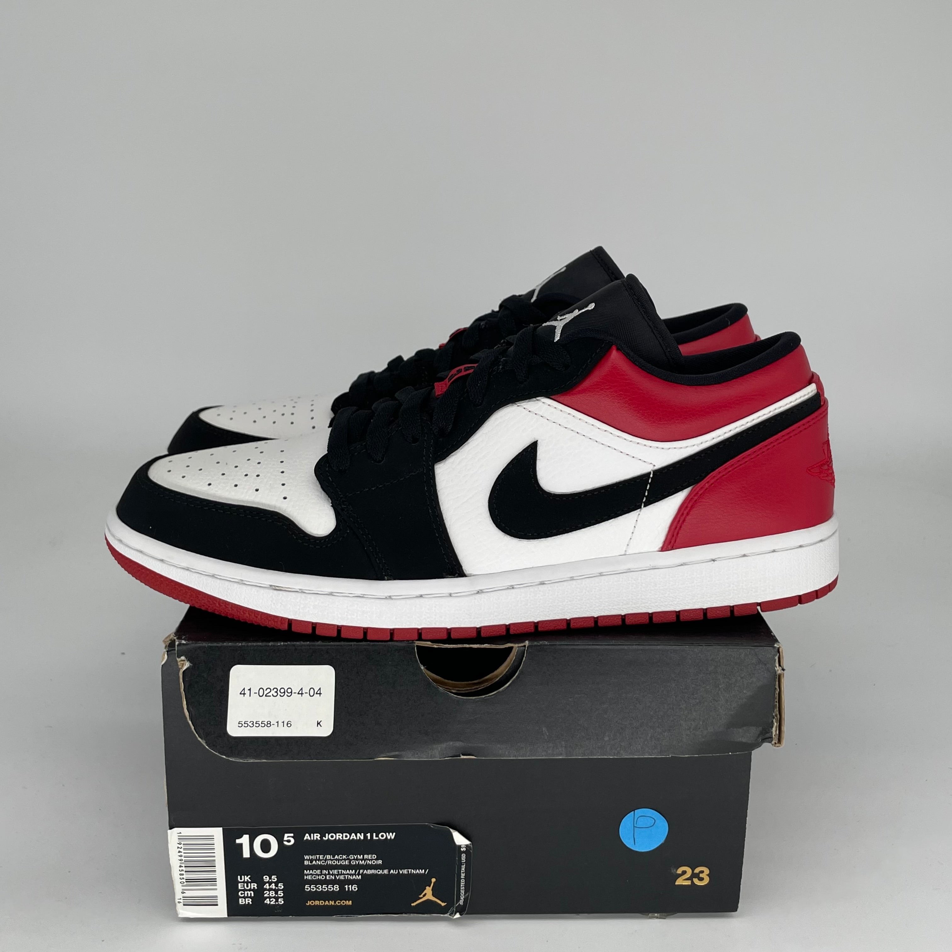 AIR JORDAN 1 LOW Black Toe Men's Basketball Shoes - Size 10.5 (553558-116) - Perfect for Streetwear, Casual Outfits & Sneaker Collection