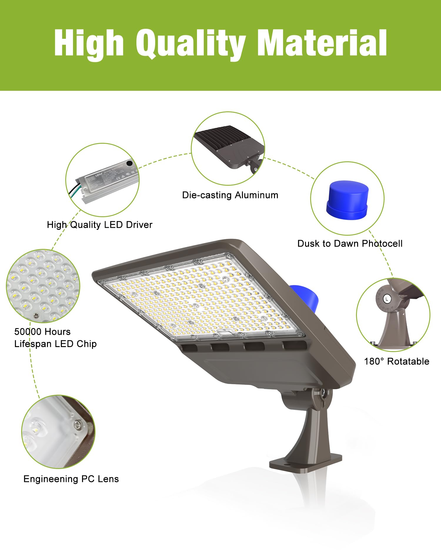 YXL LED Shoebox Light 21000LM 5000K Daylight - IP65 Waterproof Outdoor Area Light with Dusk to Dawn Photocell - Perfect for Parking Lots, Sports Stadiums, Warehouses & Building Exteriors