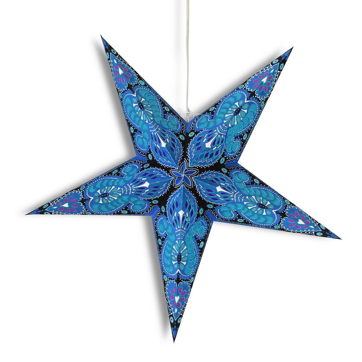 24 Blue Peacock Glitter Paper Star Lanterns - Hanging Wedding & Party Decorations for Indoor/Outdoor Events, Baby Showers, Christmas & Home Decor