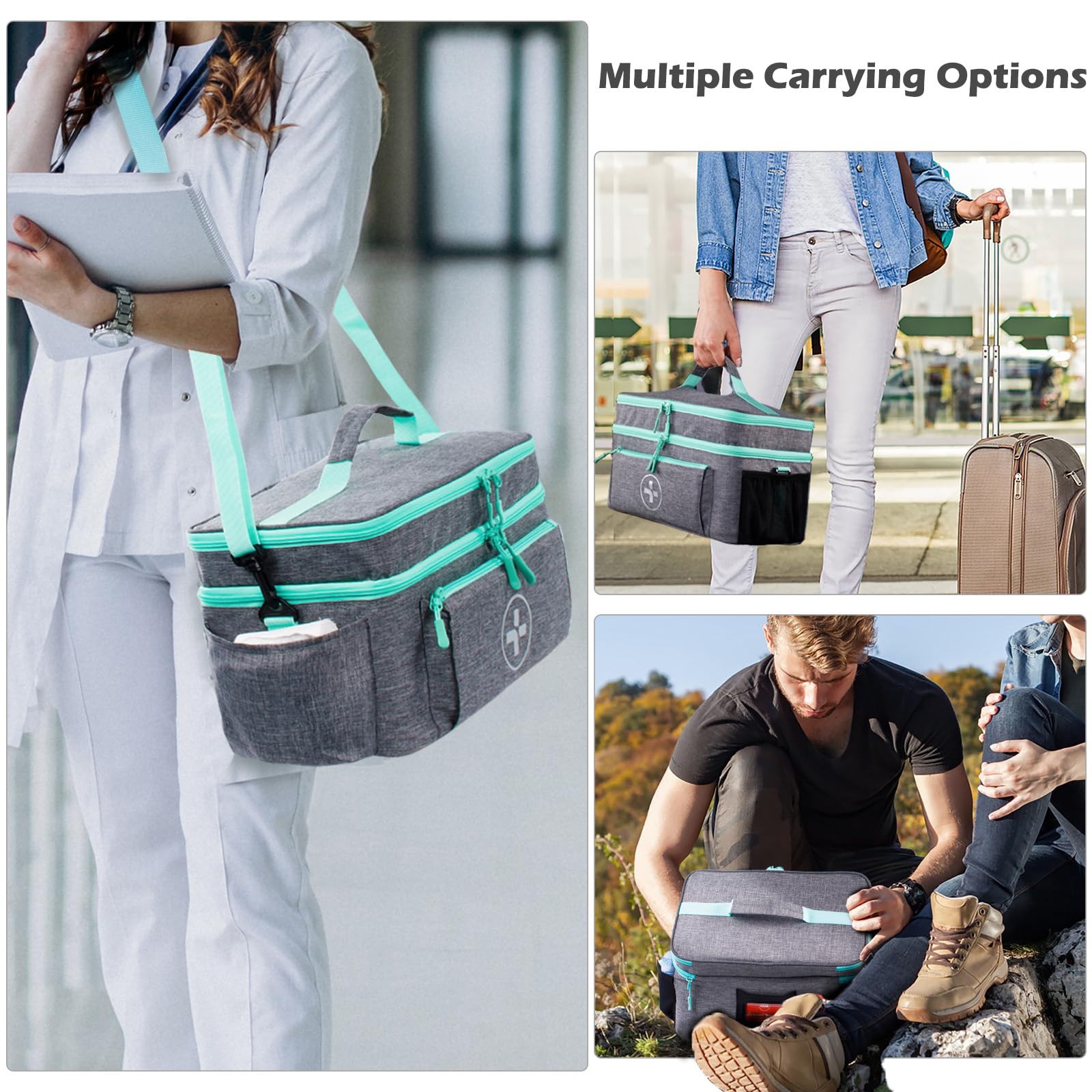 BAGSFY Travel Medicine Organizer Bag - Large Empty Medical Pouch for Pills, First Aid Supplies & Emergency Kits - Portable Medication Storage for Home, Car, Camping & Travel Essentials