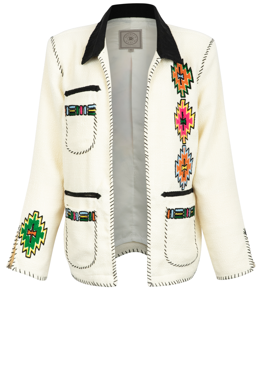 Double D Ranch Women's Santiago Jacket - Western Style Denim Coat with Embroidery & Fringe for Cowgirl Fashion | Perfect for Rodeo, Country Concerts & Outdoor Adventures