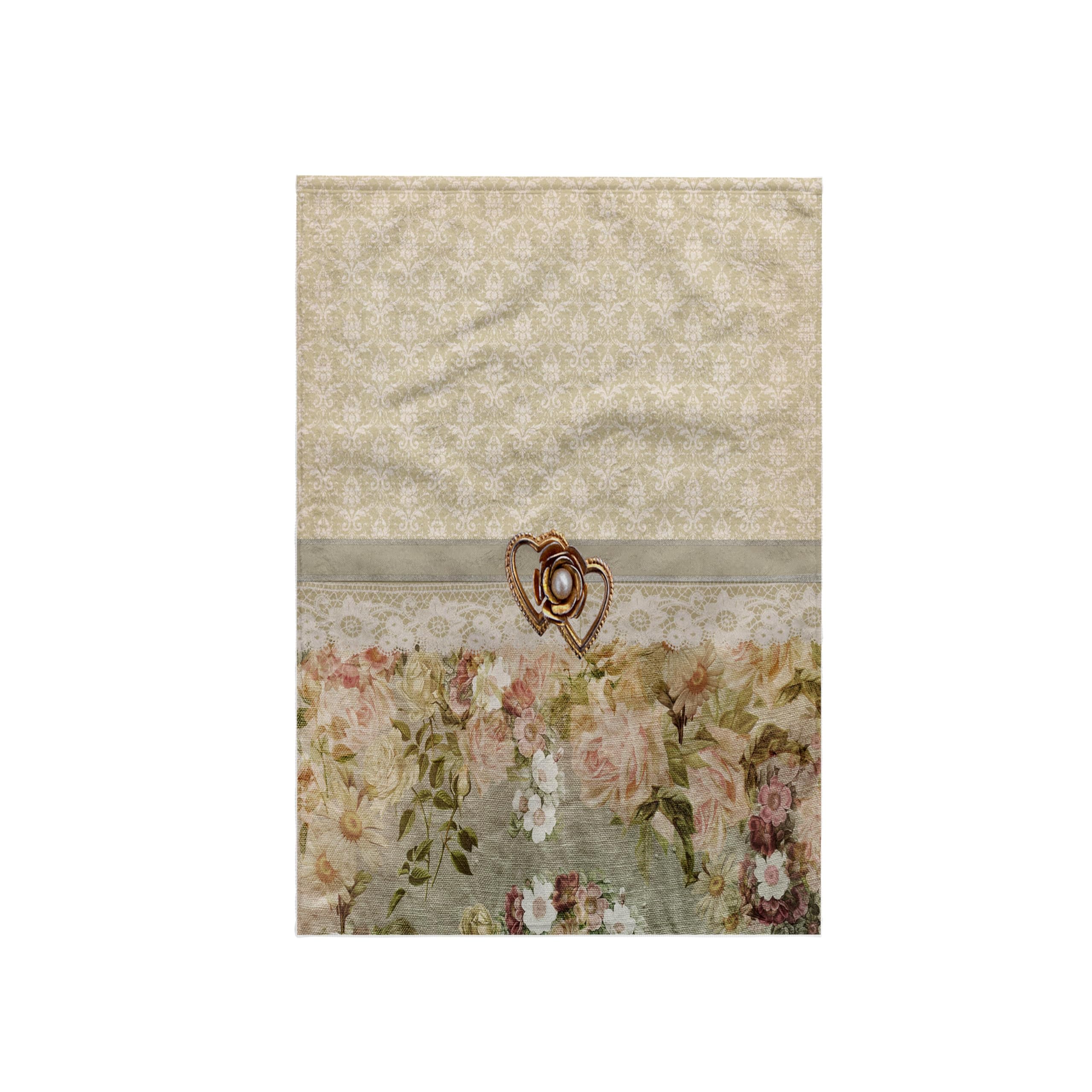 3D Rose Pink Floral Towel with Gold Heart, Pearl Look, Ribbon & Lace Design - 15
