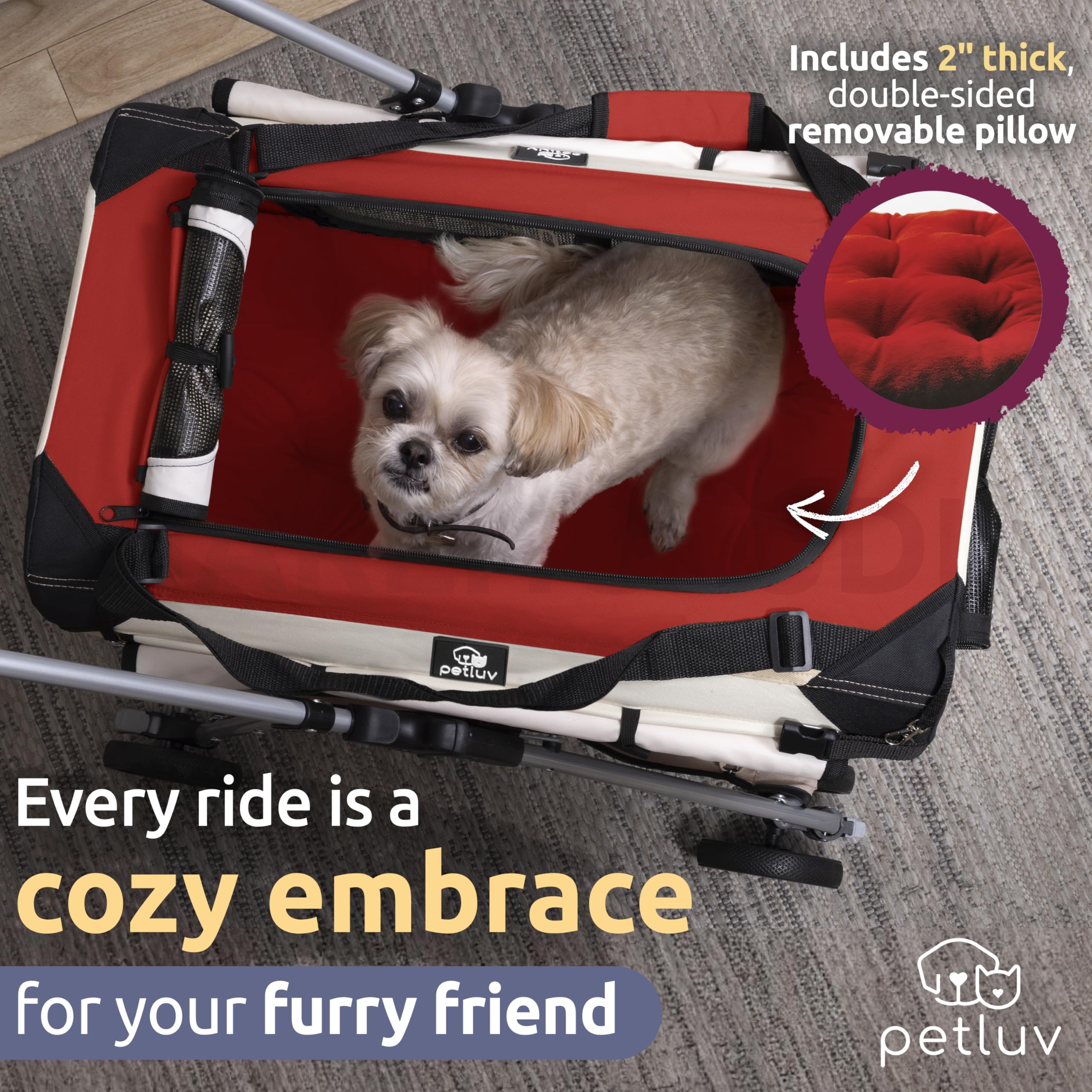 Premium Pet Stroller for 2 Cats or Small to Medium Dogs (10-45 lbs) - Lightweight & Durable Red Design - Perfect for Park Walks, Vet Visits & Shopping Trips