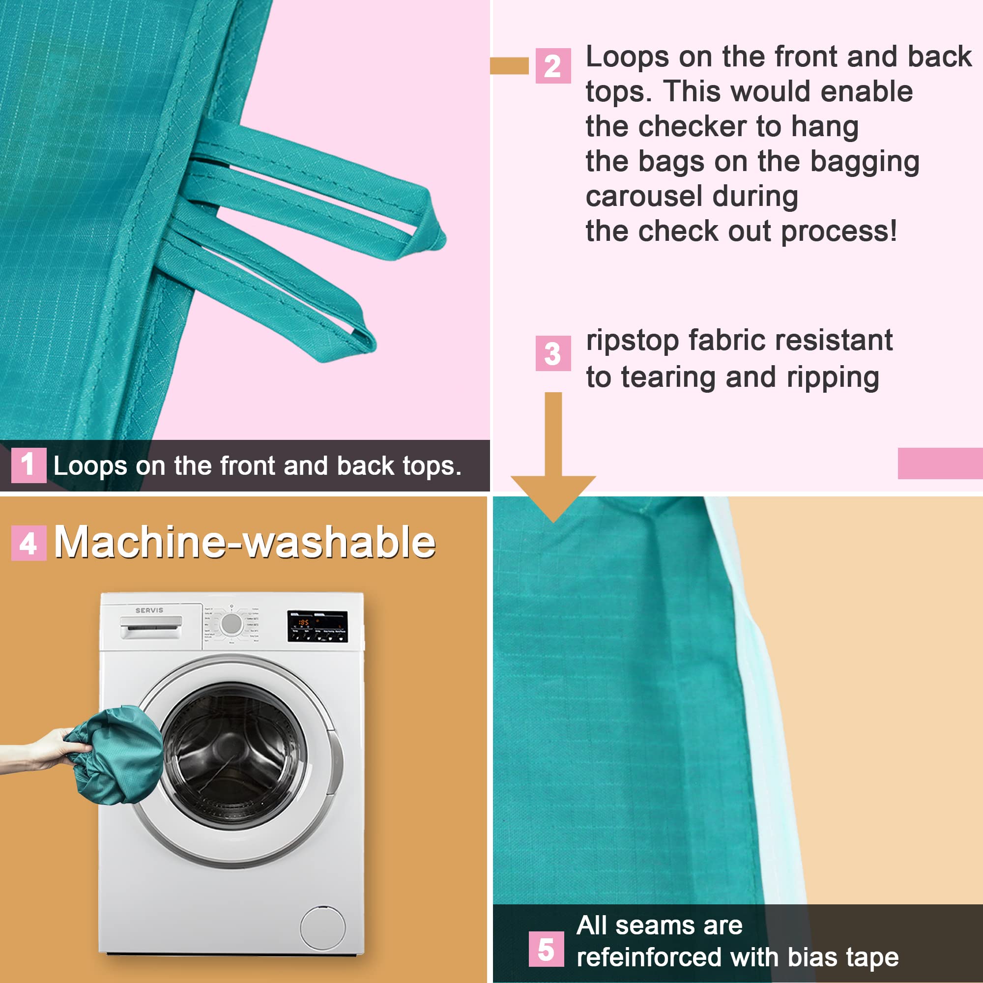Foldable Reusable Grocery Bags - Large Tote for Shopping & Snacks