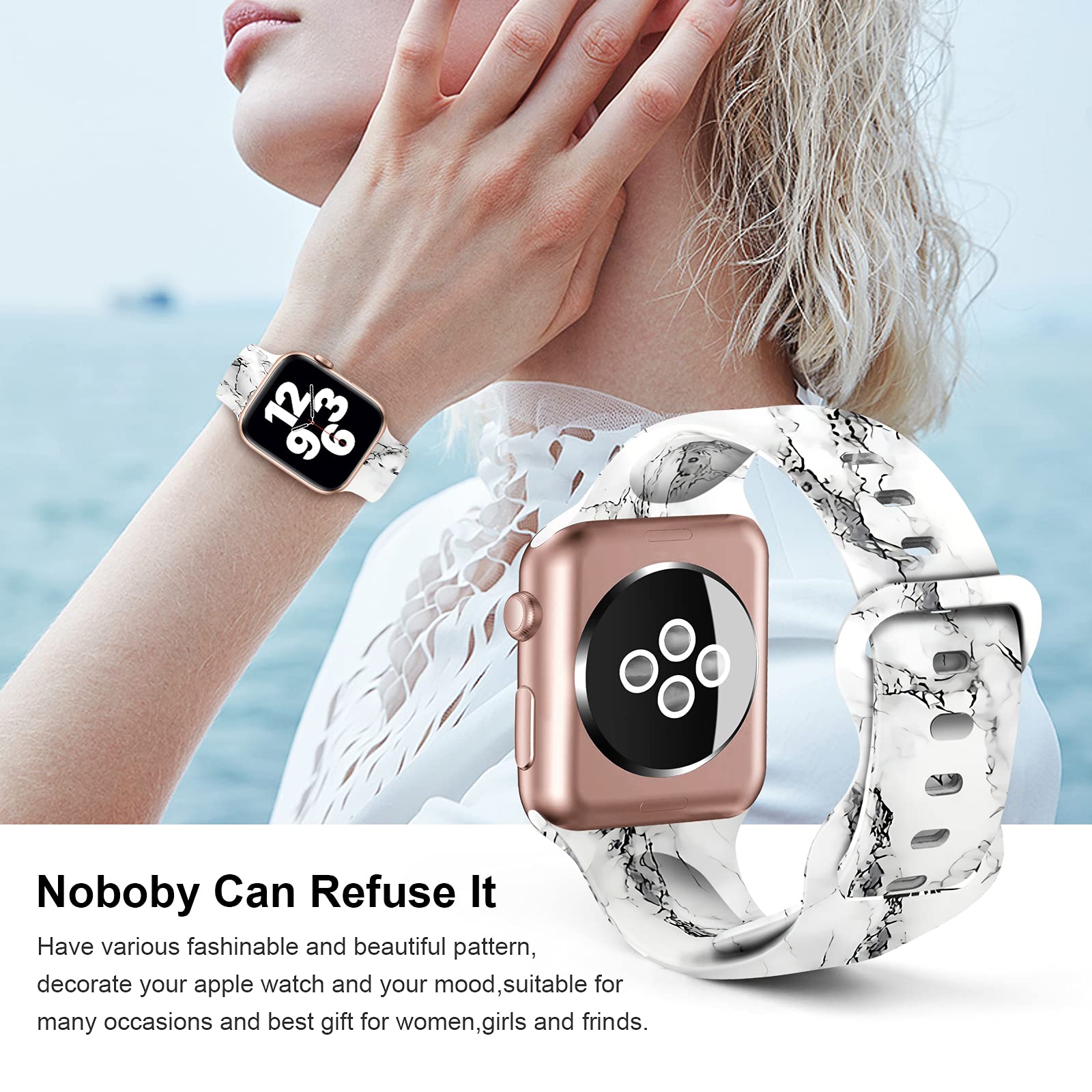 Soft Silicone Apple Watch Bands for 38mm/40mm/42mm/44mm - Sport Replacement Strap Compatible with iWatch Series 6/5/4/3/2/1/SE - Breathable & Comfortable for Men & Women - Perfect for Workouts, Running & Daily Wear