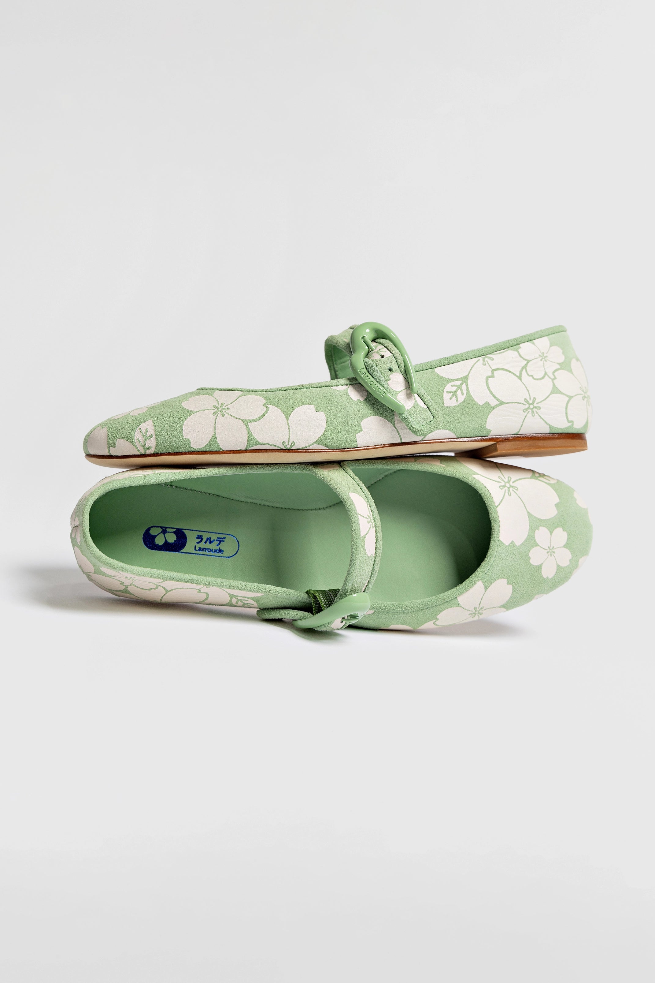 Verona Ballet Flats for Women - Pistachio Sakura Printed Suede Shoes | Comfortable & Stylish | Perfect for Work, Date Night & Casual Outings