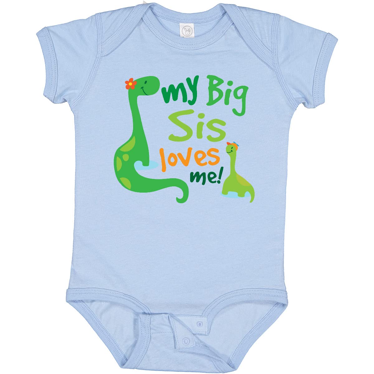 Inktastic Big Sister Loves Me Boy Dinosaur Brother Baby Bodysuit - Cute Dinosaur Sibling Matching Outfit for Newborns & Toddlers - Perfect for Family Photos, Birthday Gifts & Sibling Bonding Moments