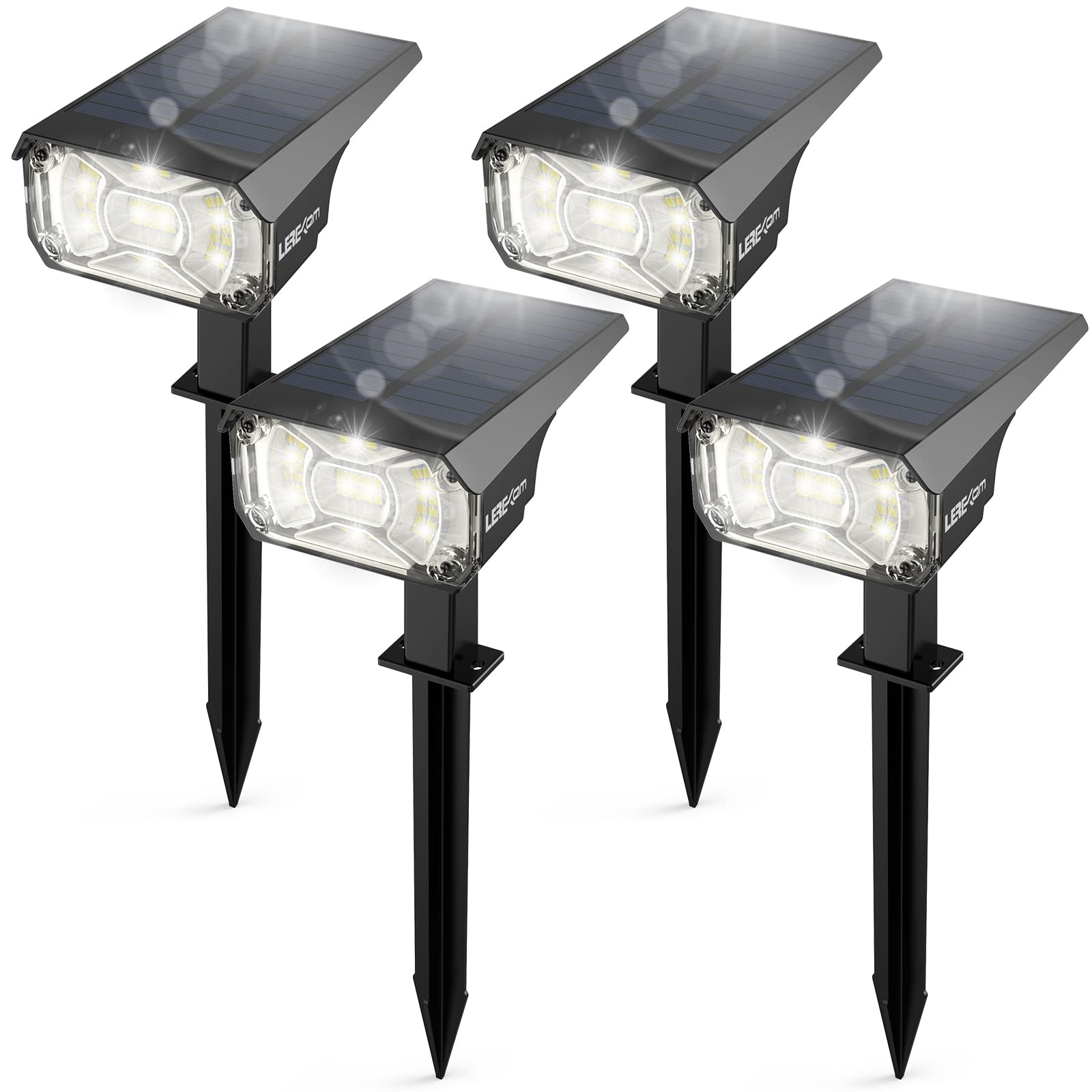 LEREKAM 40 LED Solar Spot Lights Outdoor Waterproof IP65, USB & Solar Powered Wall Lights with 3 Modes - Solar Landscape Spotlights for Garden, Yard, Porch, Pathway (4 Pack) - Perfect for Landscape Lighting, Patio Decor, and Driveway Illumination