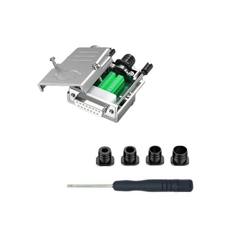 DB15 Female Solderless Shielded Metal Hood Connector - RS232 D-Sub Serial Adapter for Industrial Automation & Computer Networking