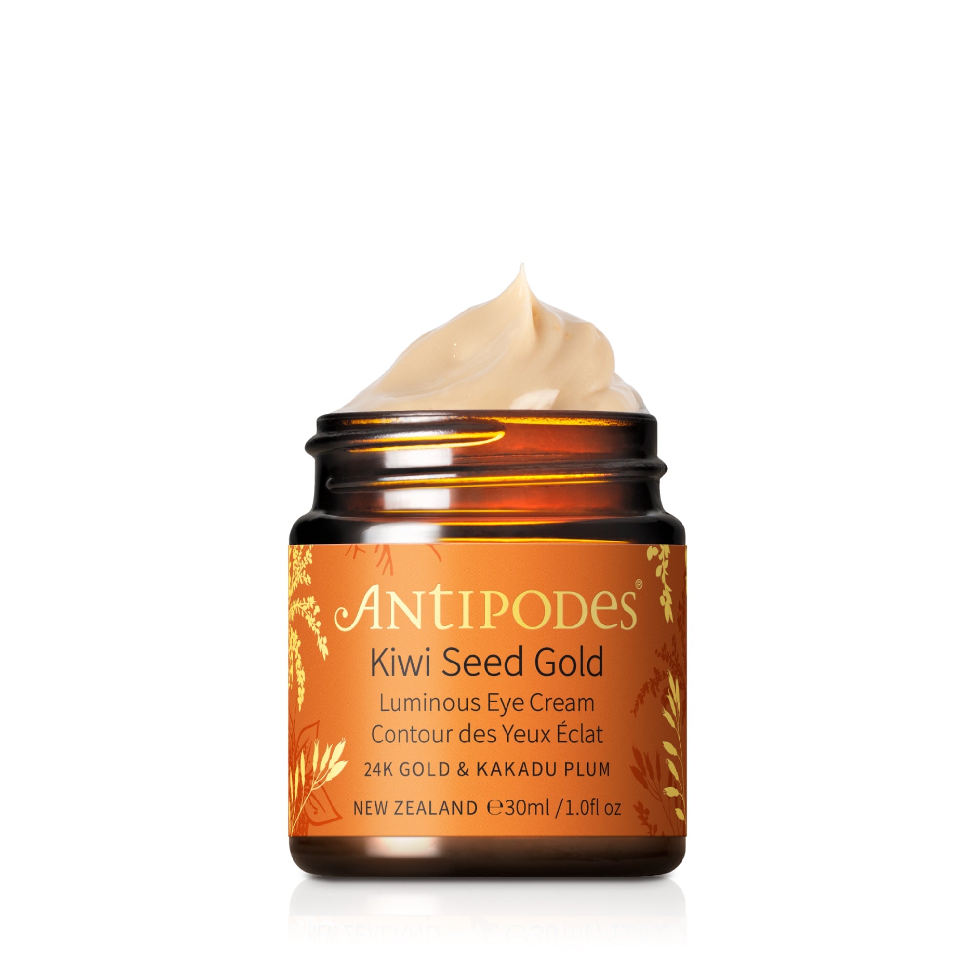 Antipodes Kiwi Seed Gold Luminous Eye Cream - Brightening & Hydrating Under Eye Treatment for Dark Circles & Wrinkles - Perfect for Nighttime Skincare Routine & Travel