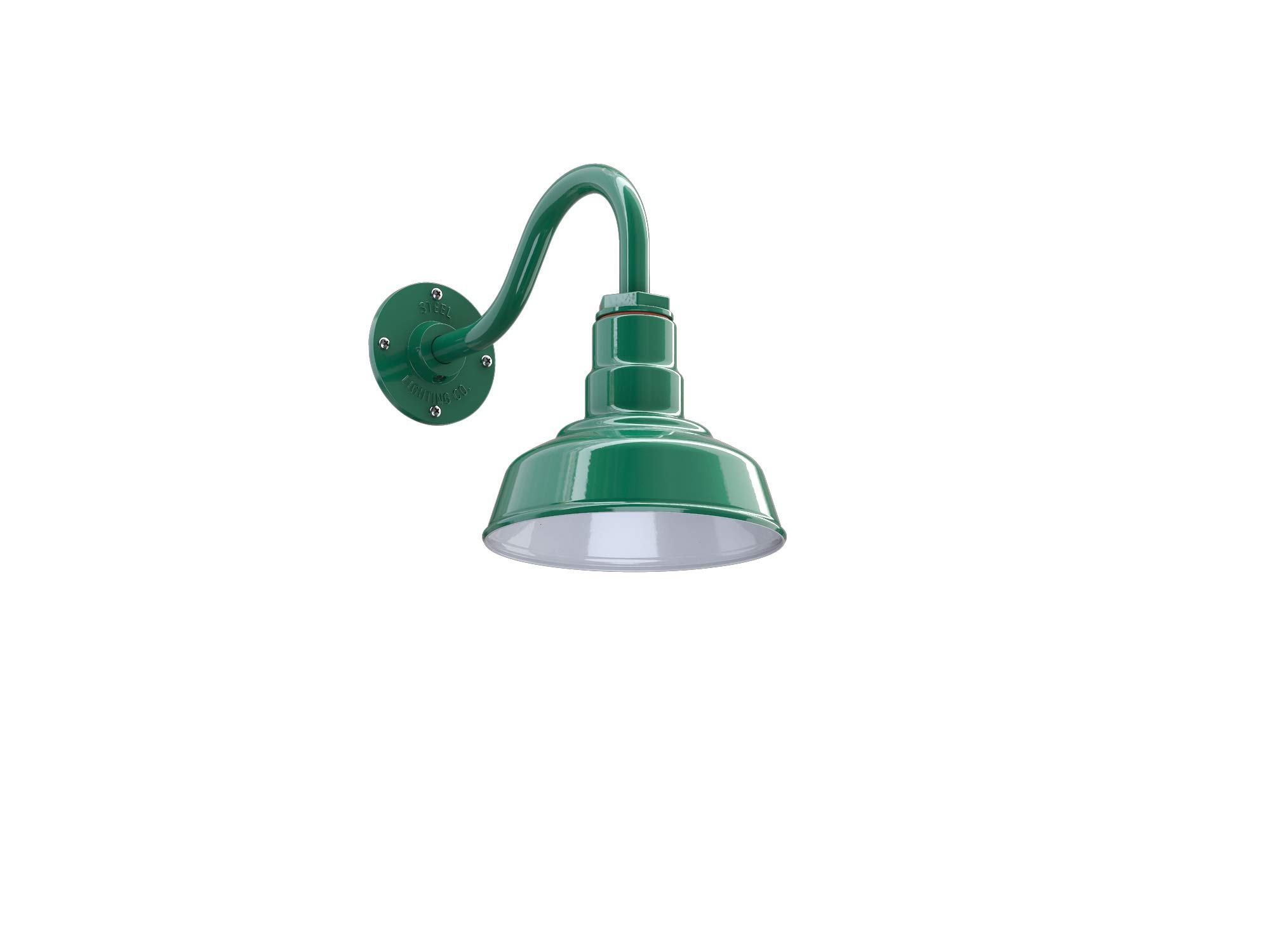 Steel Lighting Co. | Dusk to Dawn Sensor Outdoor Wall Light | 8-inch Dome Hawthorne Barn Light with 11-inch Gooseneck | Farmhouse Style Exterior Lighting | Green & White Finish | Made in USA | Perfect for Porch, Garage & Garden Lighting