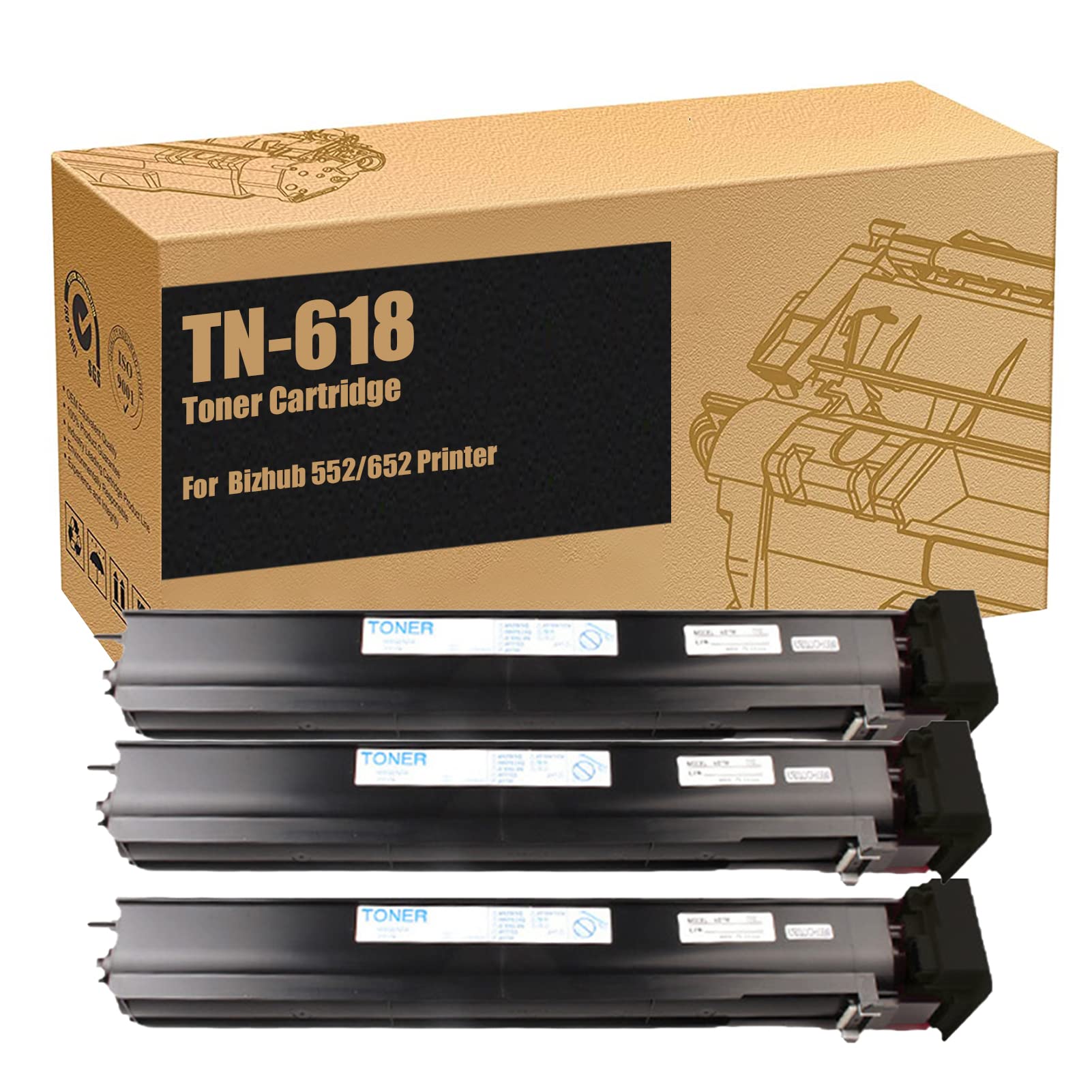 DLKJ 3-Pack High Yield Compatible Toner Cartridge Replacement for Konica Minolta TN618 TN-618 - Works with Bizhub 552 652 Printer - Perfect for Office Printing & Bulk Document Copying