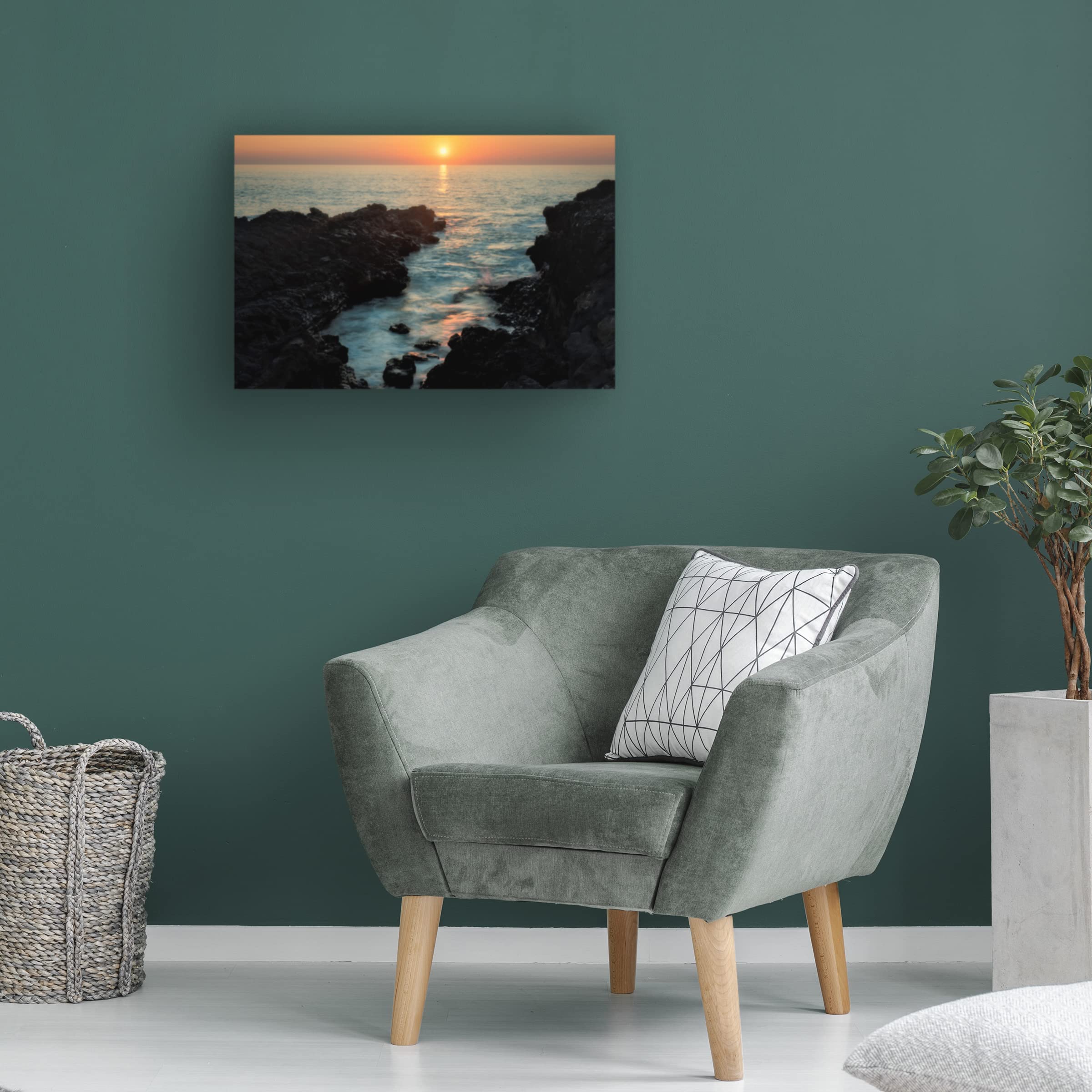 Rocky Coast At Dusk 2 Canvas Wall Art by Dennis Frates - Stunning Ocean Sunset Landscape Painting for Living Room, Bedroom & Office Decor