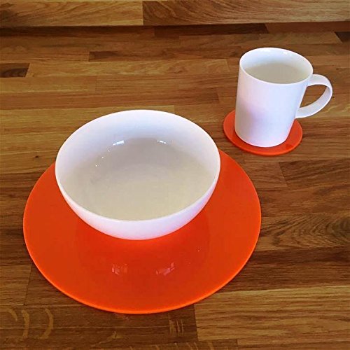 Round Placemat and Coaster Set - 4 Large Orange Placemats with 4 Matching Coasters - Perfect for Dining Table, Kitchen, and Party Decor