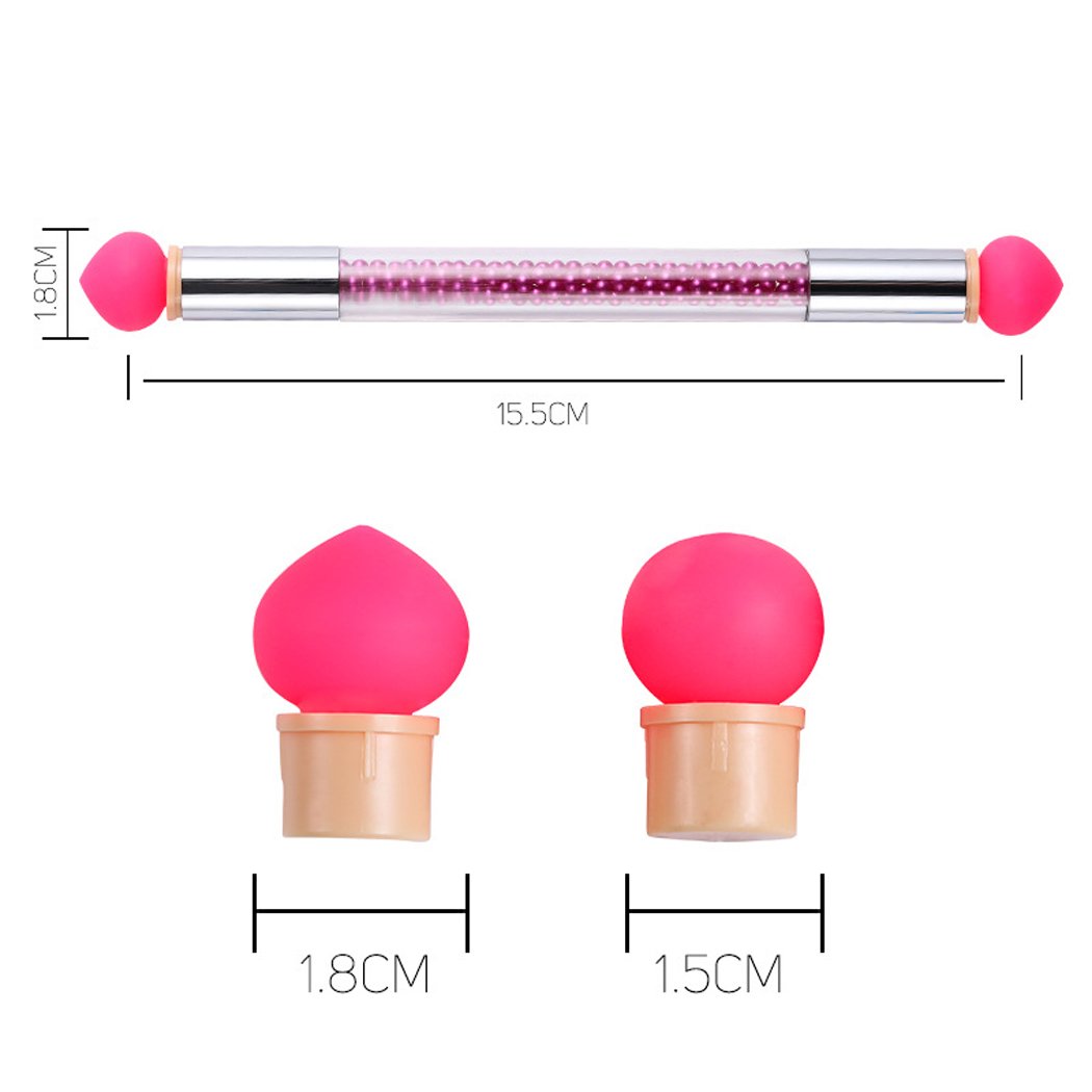 Silicone Nail Brush Set - 4 Dual-Tip Heads for Ombre & Dotting Art | Pink & Blue | Perfect for DIY Manicures & Nail Art Designs