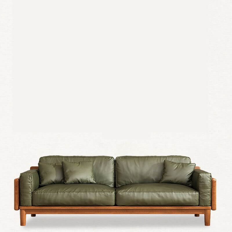 Minimalist Lime Green Scratch-Resistant Sofa & Loveseat with Wood Square Arms, Wide Pillow Back & 3 Throw Pillows - 3/4/5 Seater for Living Room, Lounge & Home Office