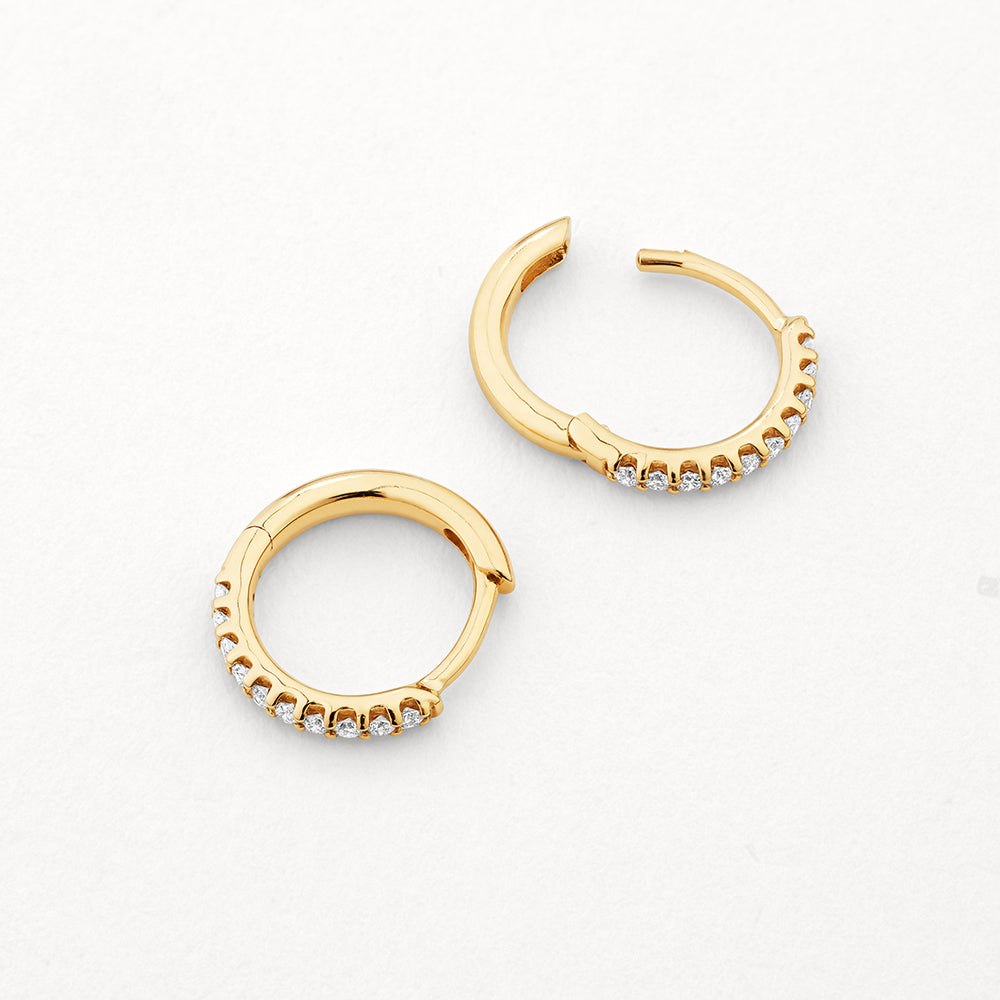 10k Gold Diamond Huggie Earrings for Women - Elegant Everyday Hoop Earrings for Work, Party & Special Occasions