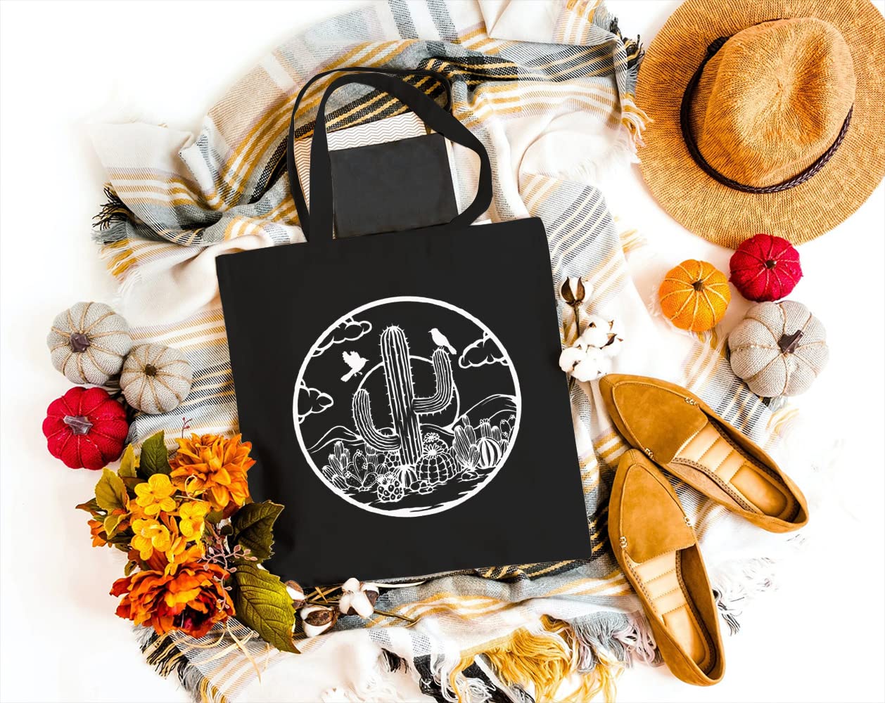 Aesthetic Cactus Tote Bag for Women - Nature Print Shopping & Travel Bag for Daily Use