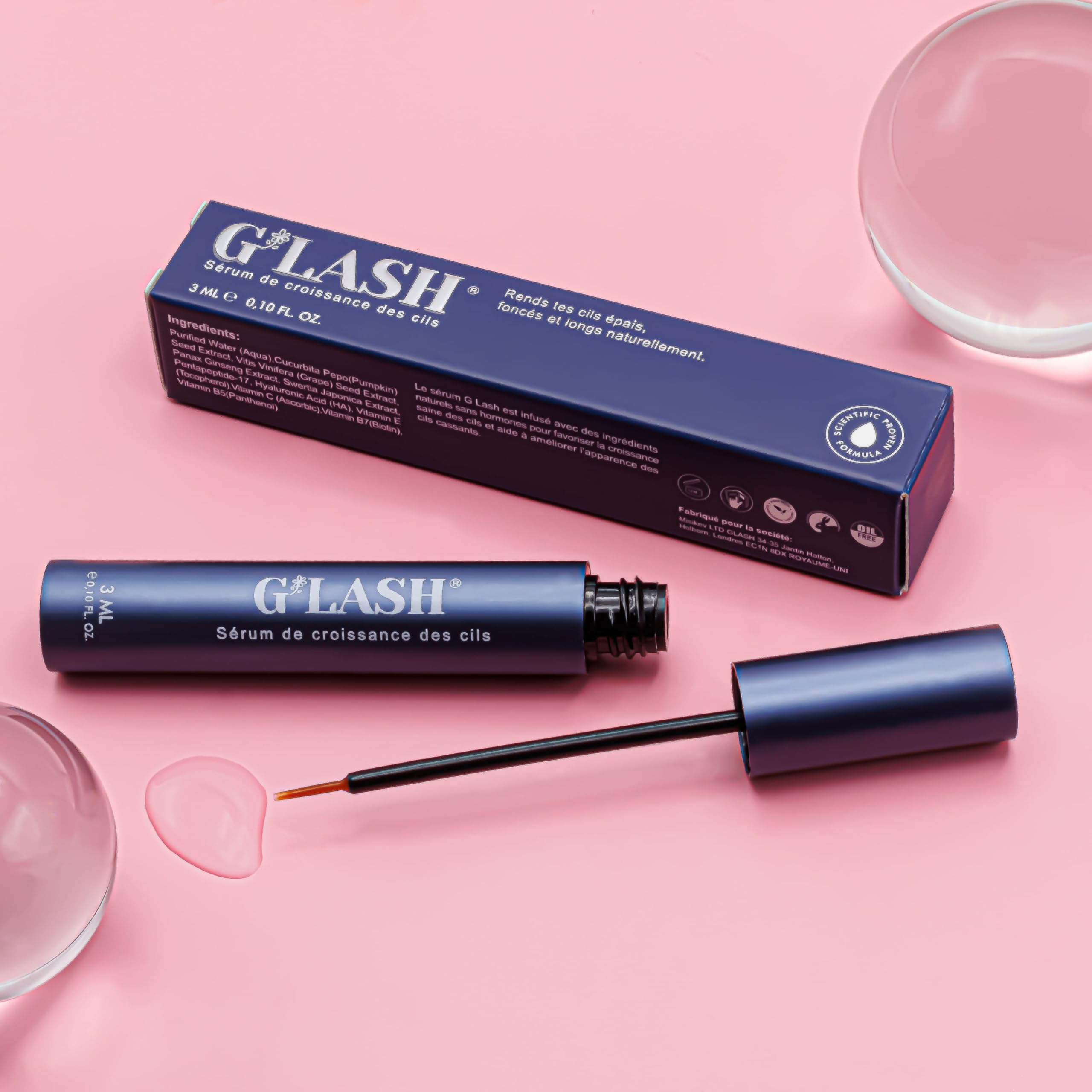 G'LASH Eyelash Growth Serum for Longer, Thicker Lashes - 3ml Bottle - Natural Lash Enhancer for Women & Men - Perfect for Nighttime Use & Special Occasions