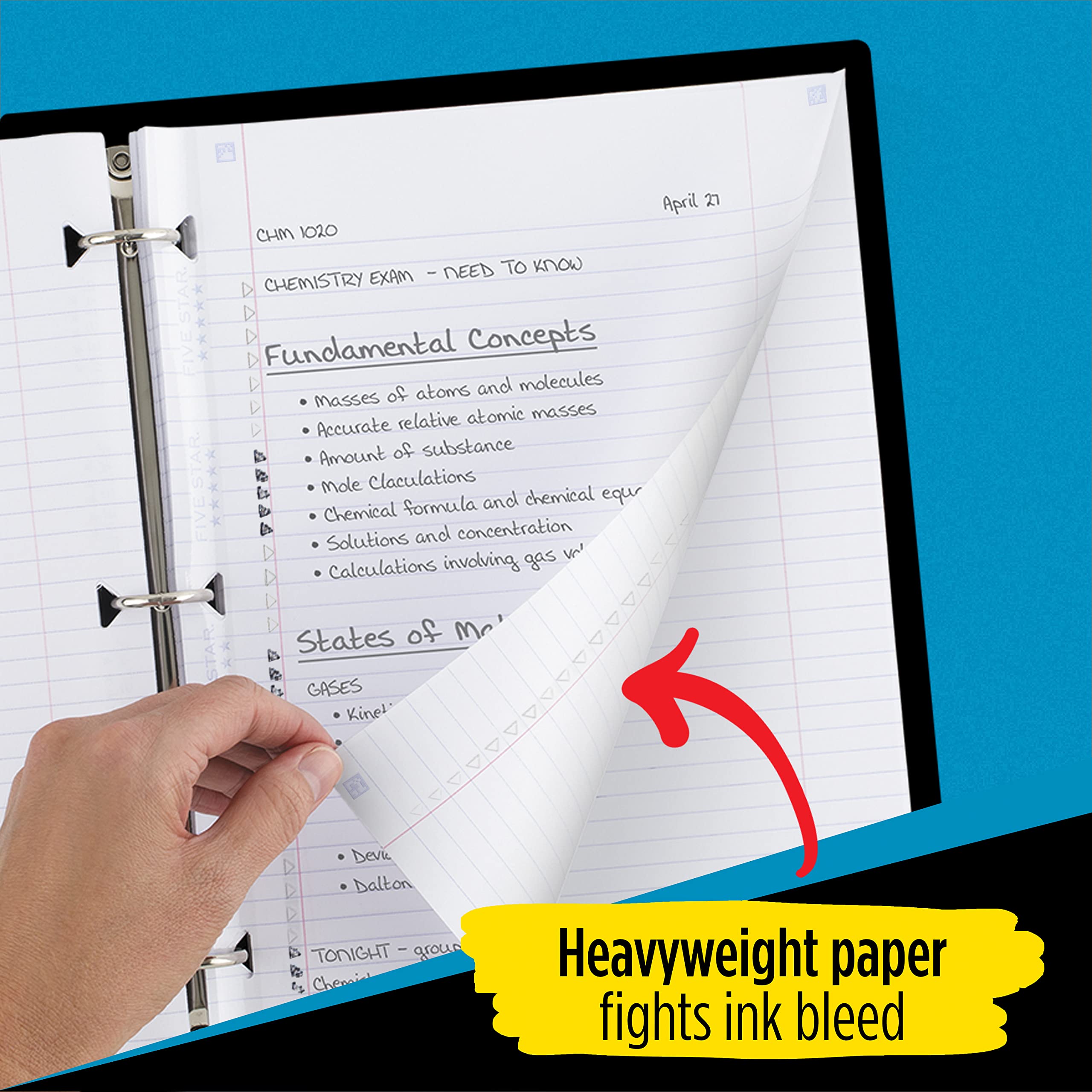 Five Star Loose Leaf Paper 6 Pack - College Ruled Reinforced Filler Paper, 8.5 x 11 Inches, 100 Sheets per Pack with Free Study App - Perfect for School, Office & Homework Organization (170012)