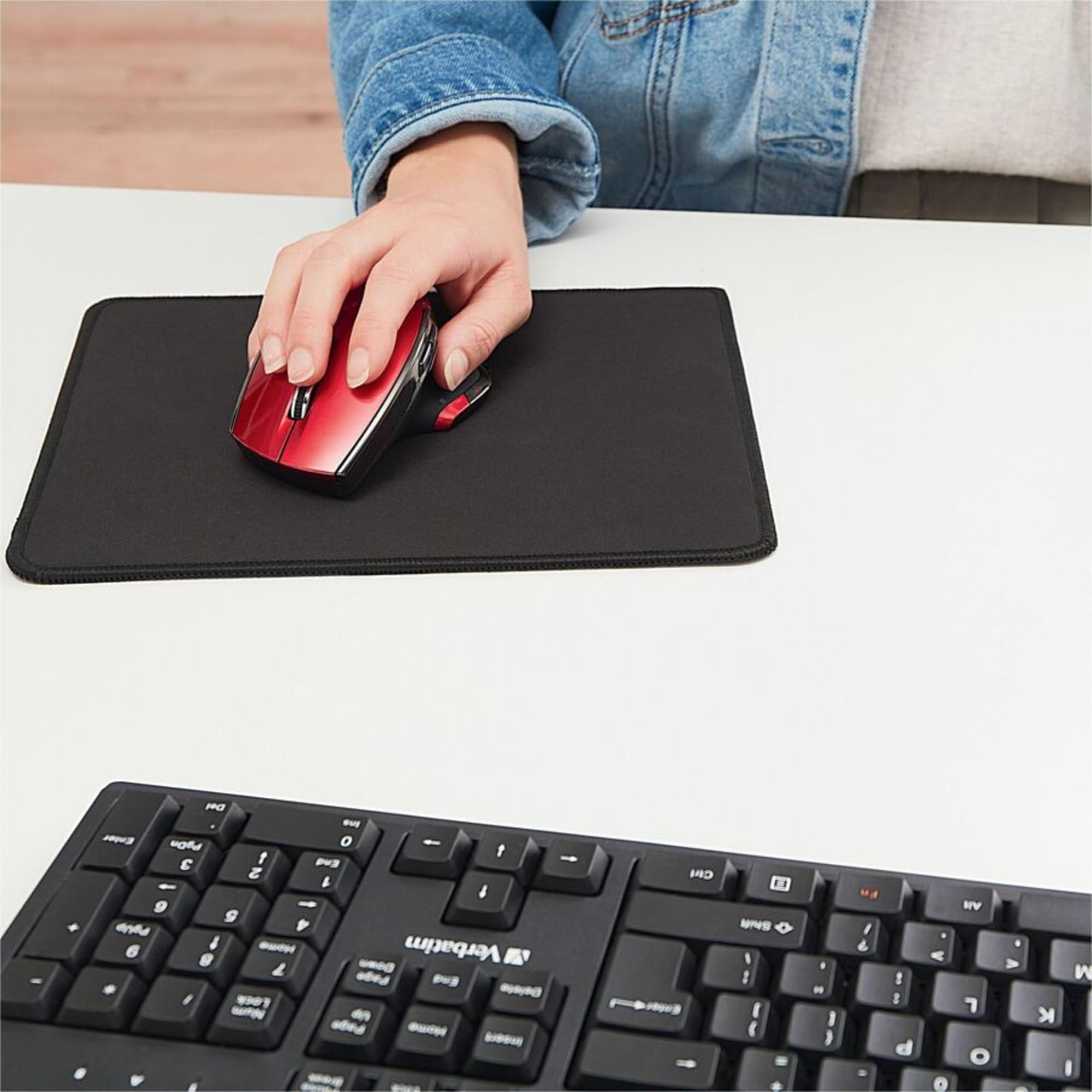 Verbatim Wireless 8-Button Ergonomic Mouse with Blue LED - Portable for Mac & Windows, Ideal for Office & Gaming - Red