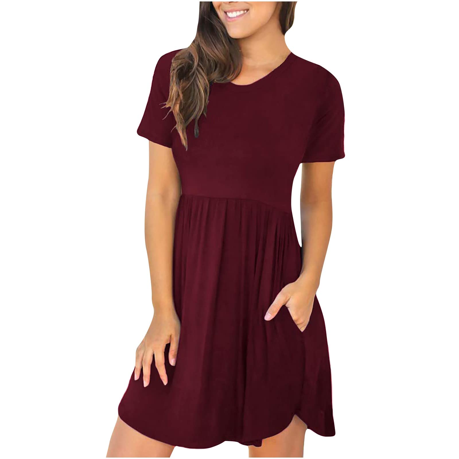Women's Summer Casual T-Shirt Dress - Striped Swing Sun Dress with Pockets | Beachwear, Vacation Outfit, Casual Wear, Short Sleeve Tunic Sundress for Outings