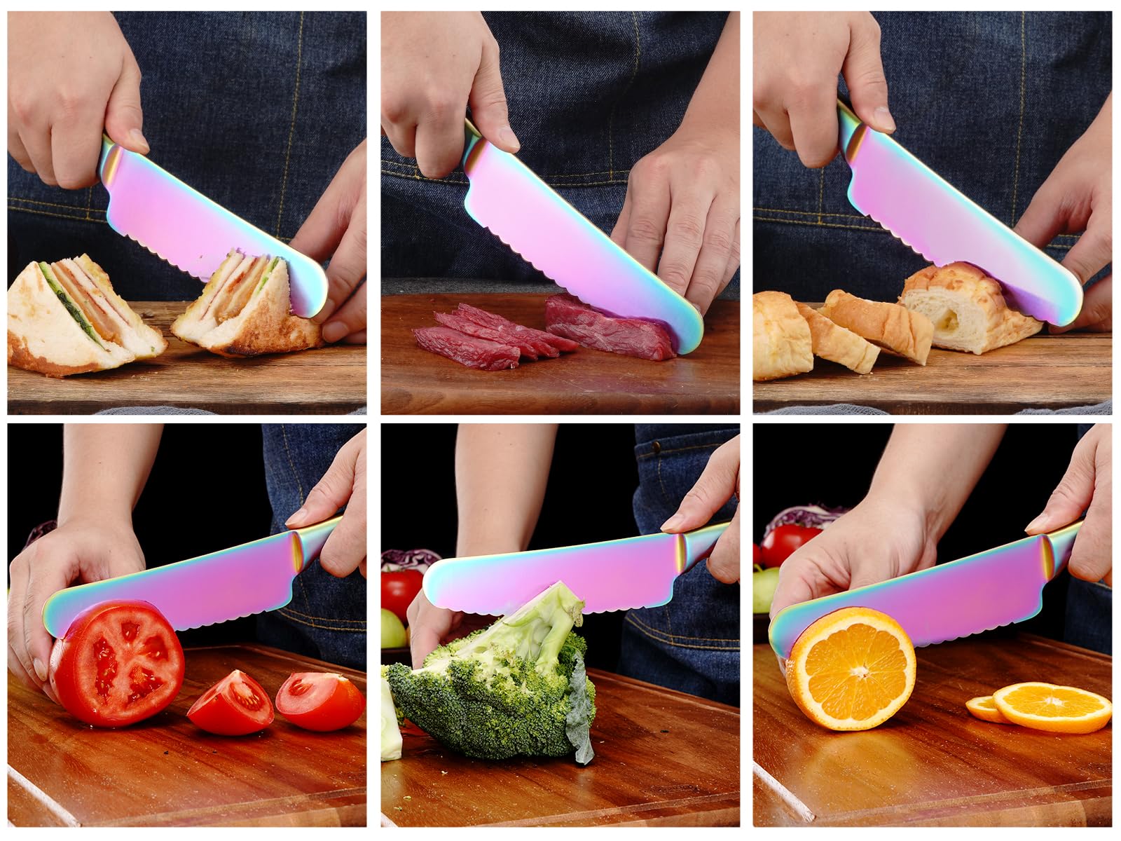 WELLSTAR 6 Inch Serrated Utility Knife - High Carbon Stainless Steel Blade for Cutting Bread, Vegetables, Meat - Rainbow Butter Spreader Knife | Perfect for Kitchen, Picnics, Camping & BBQ Parties