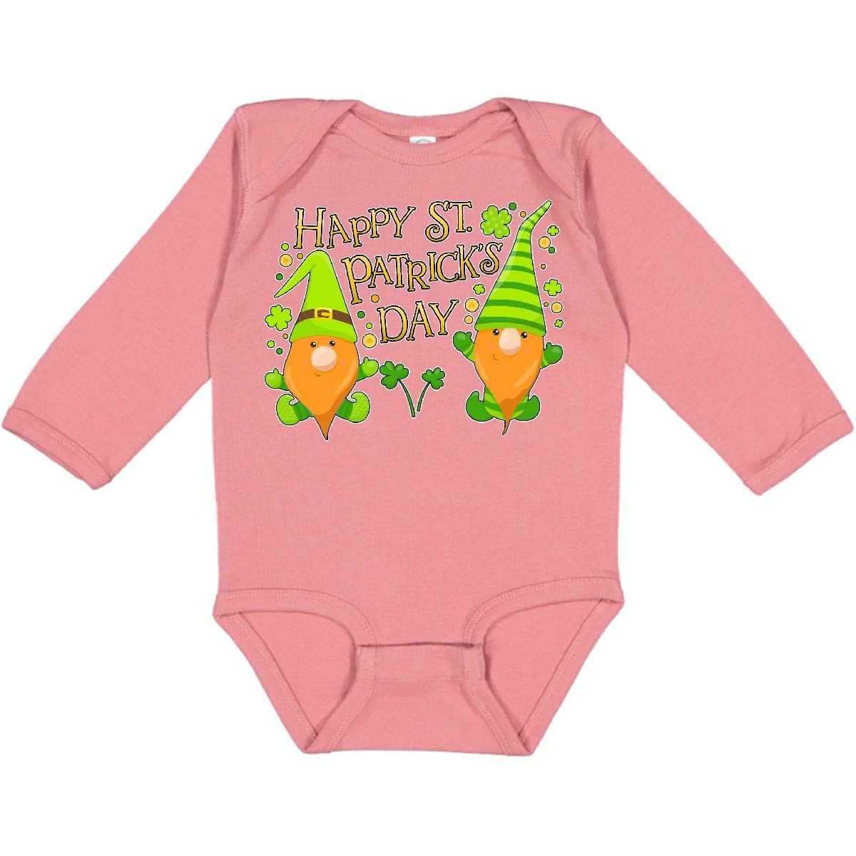 Inktastic Happy St. Patrick's Day Gnomes & Clovers Long Sleeve Baby Bodysuit - Cute Irish-Themed Outfit for Infants, Perfect for St. Paddy's Day Celebrations & Photo Shoots