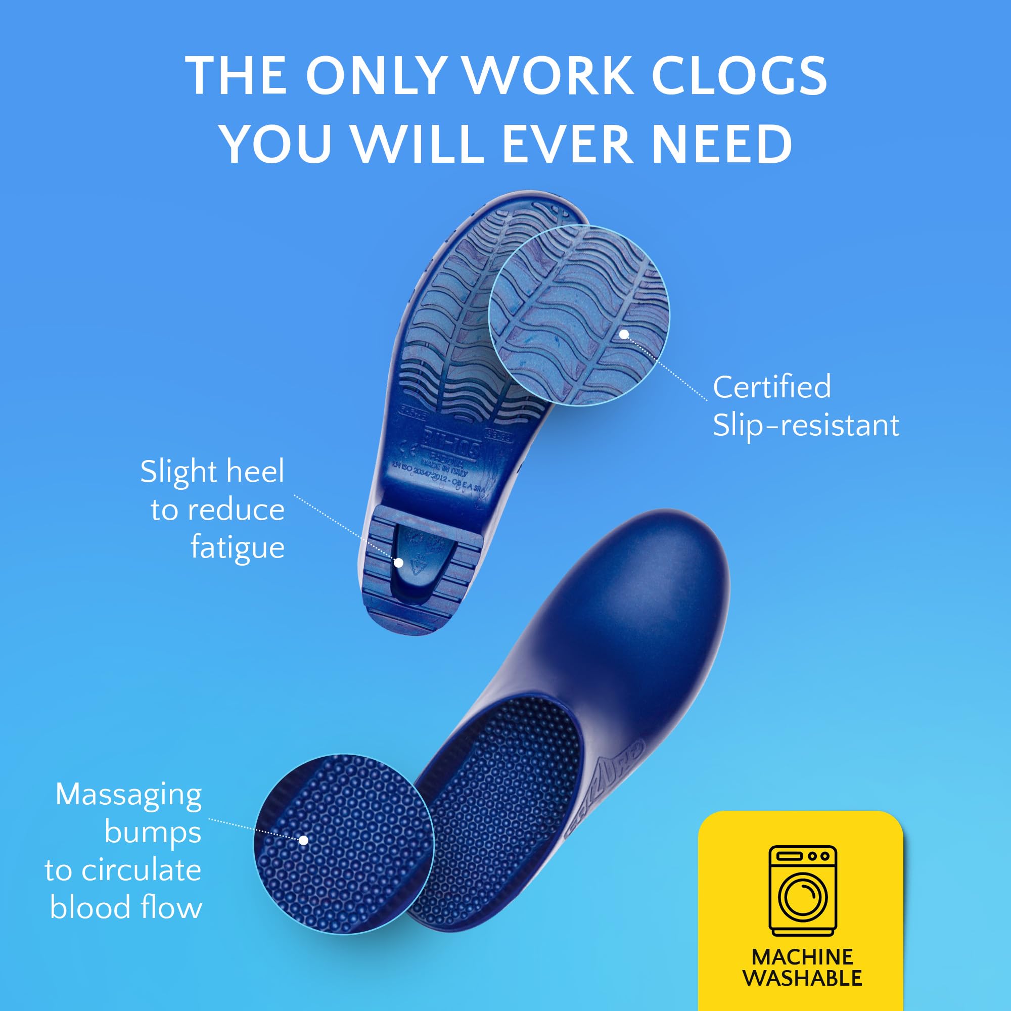 CALZURO Classic Unisex Work Clogs - Slip-Resistant Nursing & Kitchen Shoes for Men & Women - Autoclavable Rubber Clogs for Healthcare, Food Service & Industrial Use - Comfortable Non-Slip Shoes for Hospitals, Restaurants & Workshops