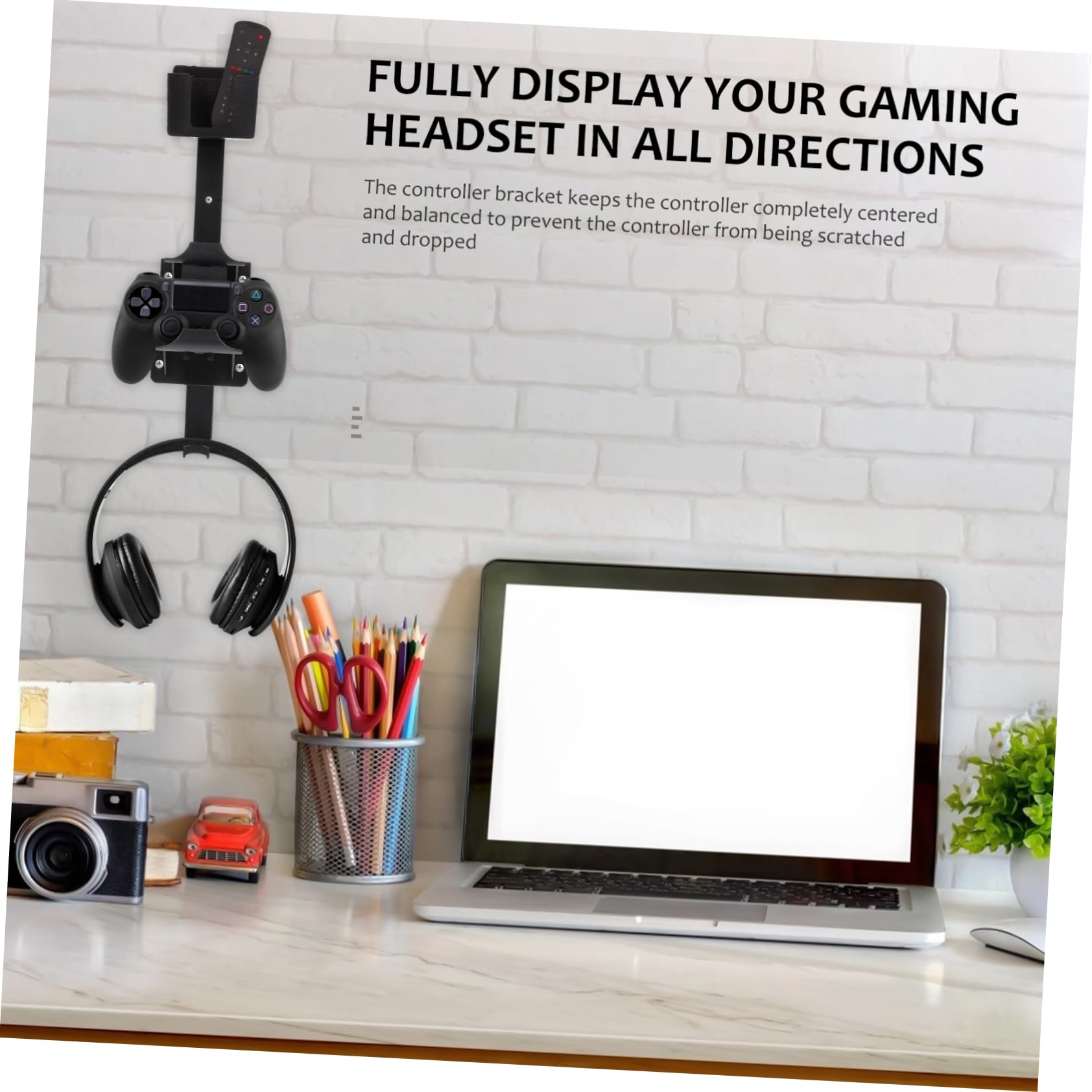VOSAREA Universal Headset Stand - Wall Mount Gaming Headphone Holder with Remote Controller Rack - Black - Easy Installation for Home Office & Gaming Setup