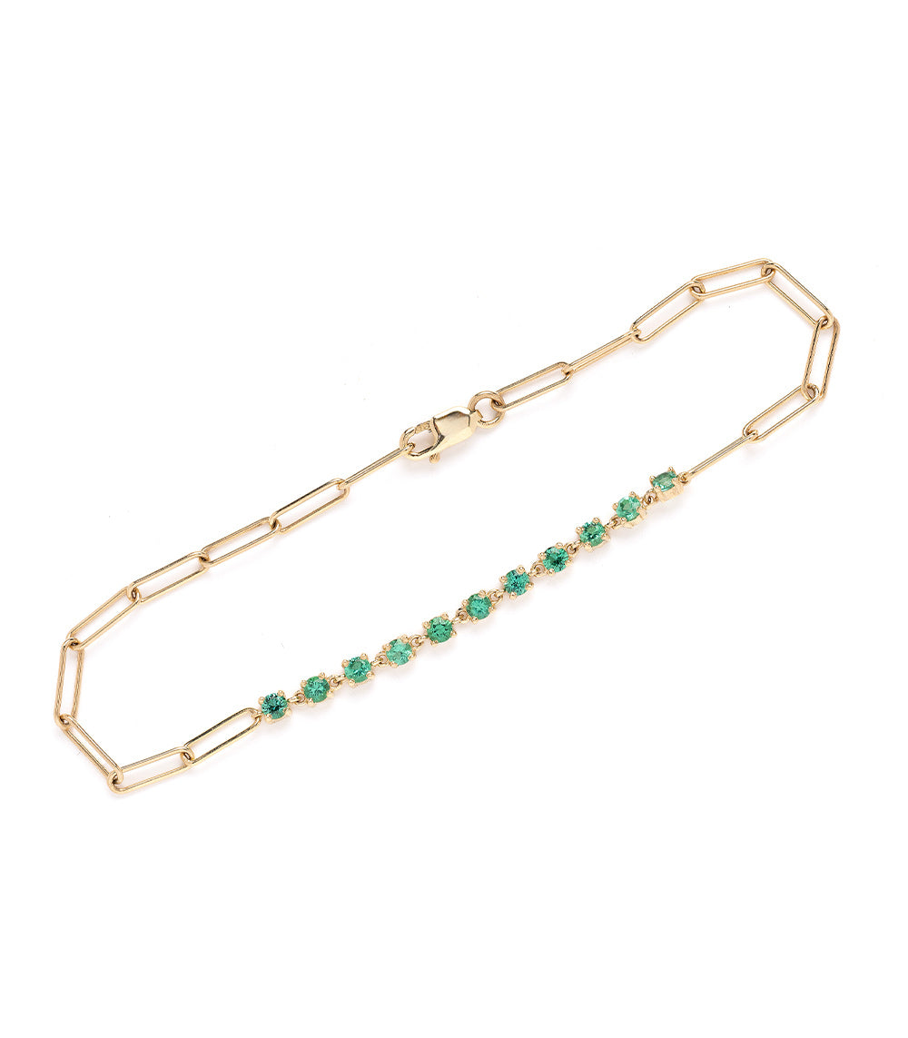 14K Gold Paperclip Emerald Bracelet for Women - Dainty Minimalist Green Gemstone Jewelry Gift for Birthday, Anniversary & Everyday Wear