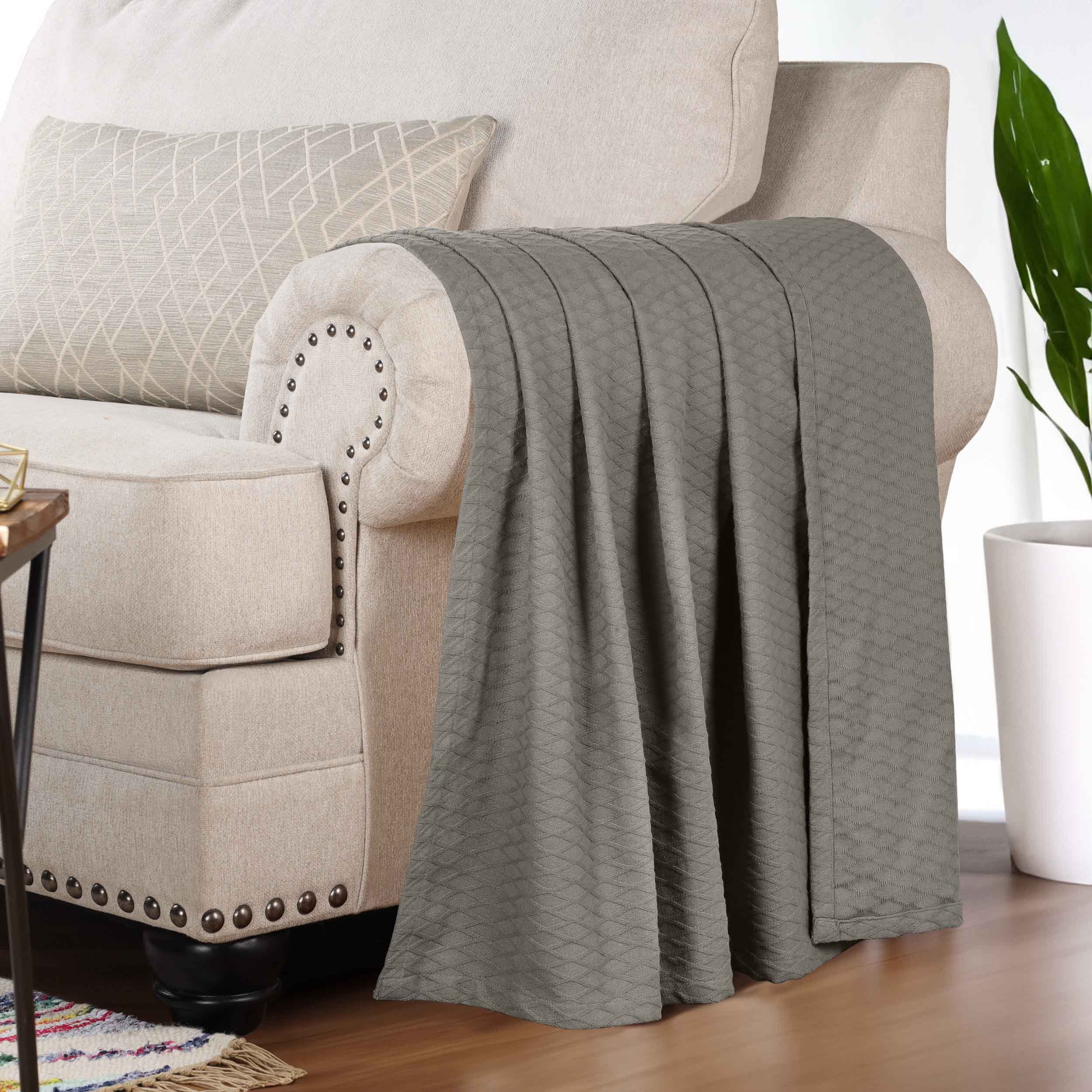 Premium Cotton All-Season Diamond Pattern Bed Blanket & Sofa Throw - Soft Cozy Blanket for Bedroom, Living Room, Travel and Gift Giving