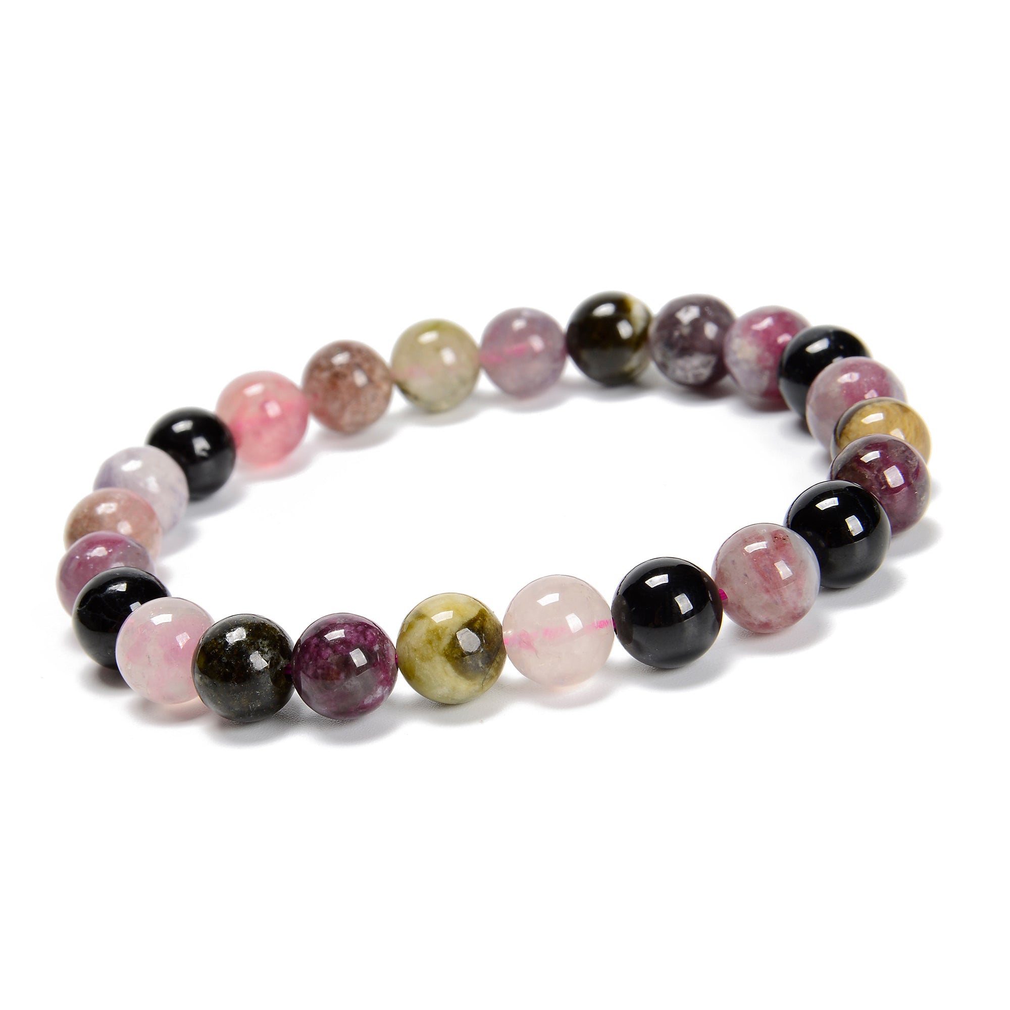 8mm Tourmaline Beaded Bracelet - Smooth Round Stone, 7.5'' Adjustable Length - Healing Crystal Jewelry for Women - Perfect for Meditation, Yoga & Energy Balancing
