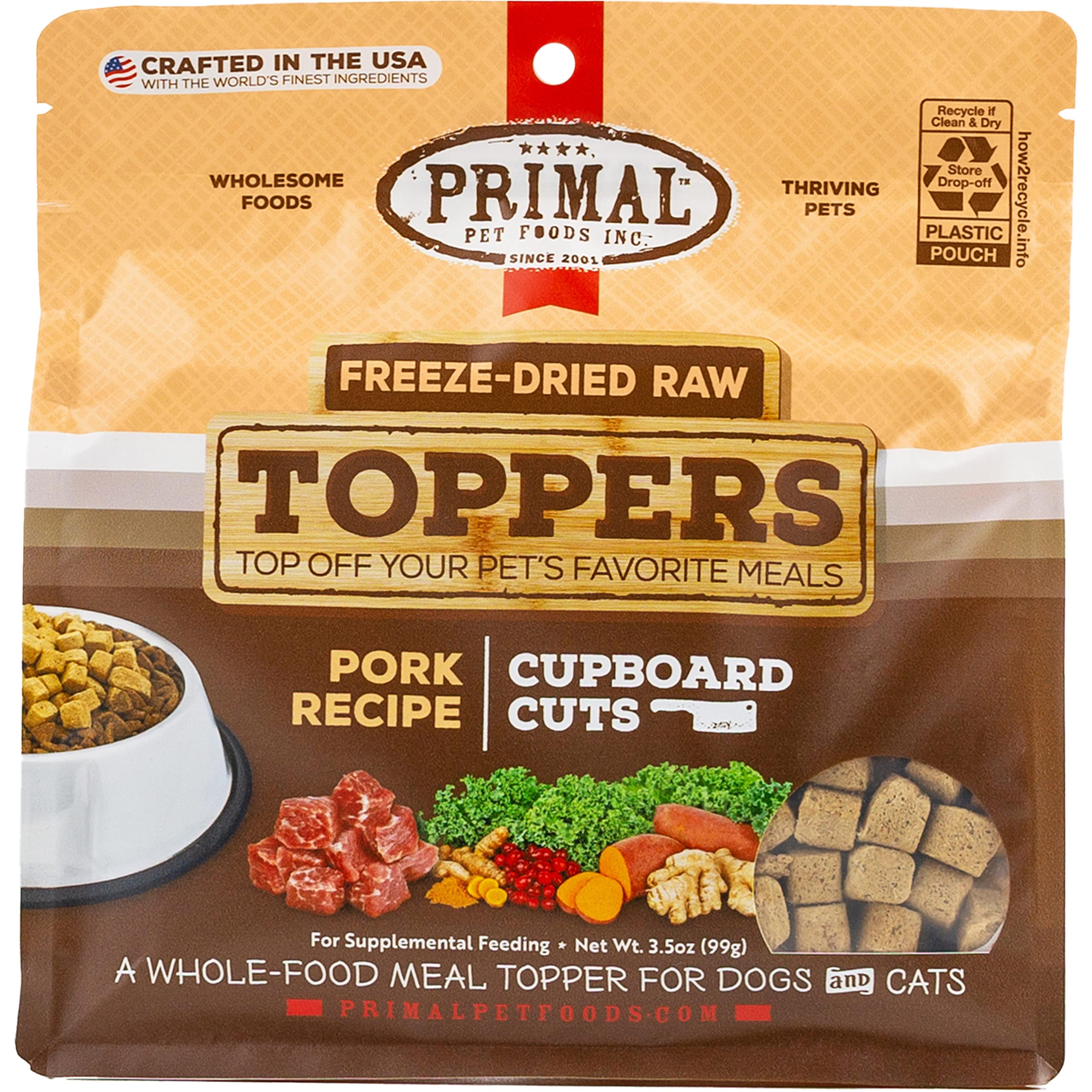 **Primal Freeze-Dried Pork Dog & Cat Food Toppers - Grain-Free, Probiotic-Enriched Meal Mixers & Training Treats (3.5 oz) - Perfect for Kibble Boosters, Picky Eaters & Reward-Based Training**
