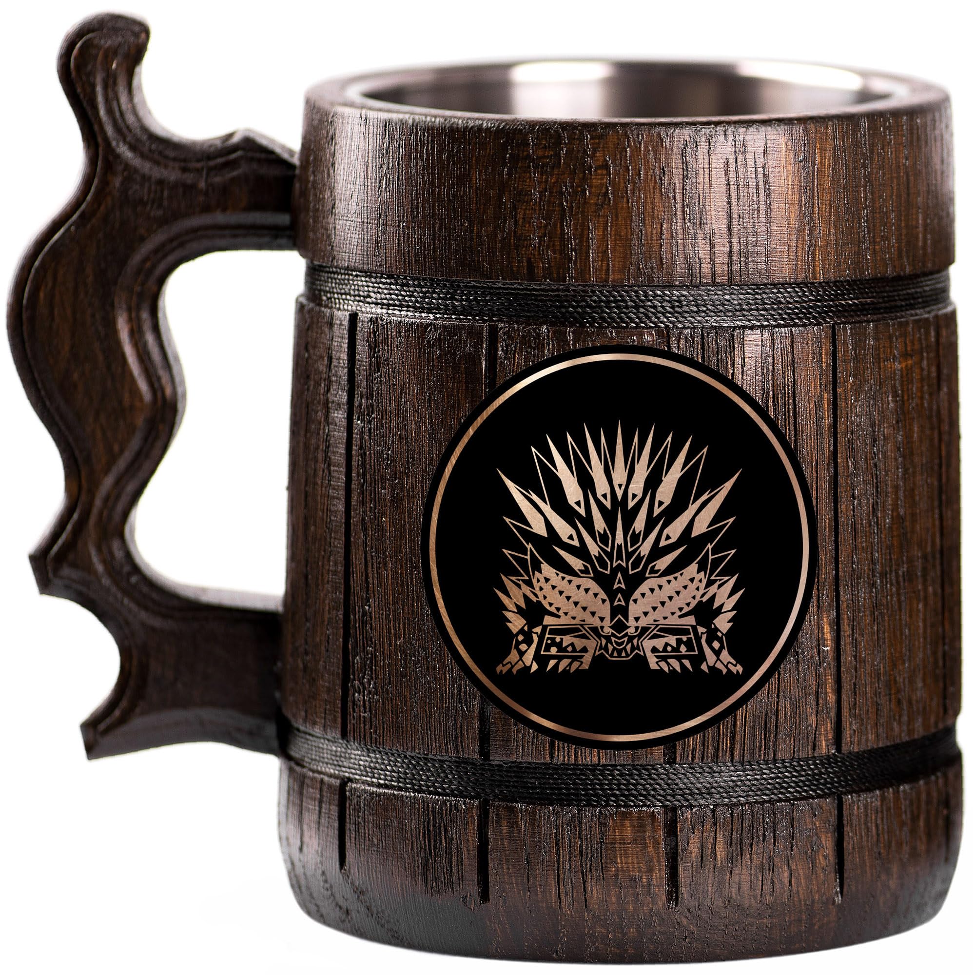 Nergigante Monster Hunter World Themed Custom Beer Mug - Personalized Wooden Stein Tankard for Gamers & Beer Enthusiasts - Unique Gifts for Men, Dad, Father's Day, Anniversary & Weddings - Perfect for Gaming Parties, Home Bars & Collectors