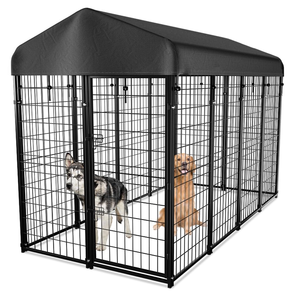 Heavy Duty 8'x6'x4' Outdoor Dog Kennel with Roof - UV-Resistant Waterproof Cover for Large Dogs - Durable Welded Steel Dog Crate & Playpen - Perfect for Backyard, Patio, and Kennel Training