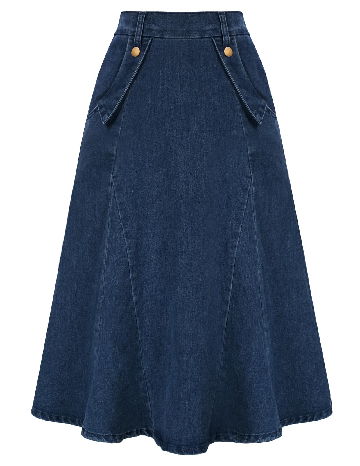 Belle Poque Women's Vintage High Waist Denim Skirt - Stretchy Elastic Waistband, A-Line Maxi Length with Pockets - Perfect for Casual Outfits, Date Nights & Boho Style