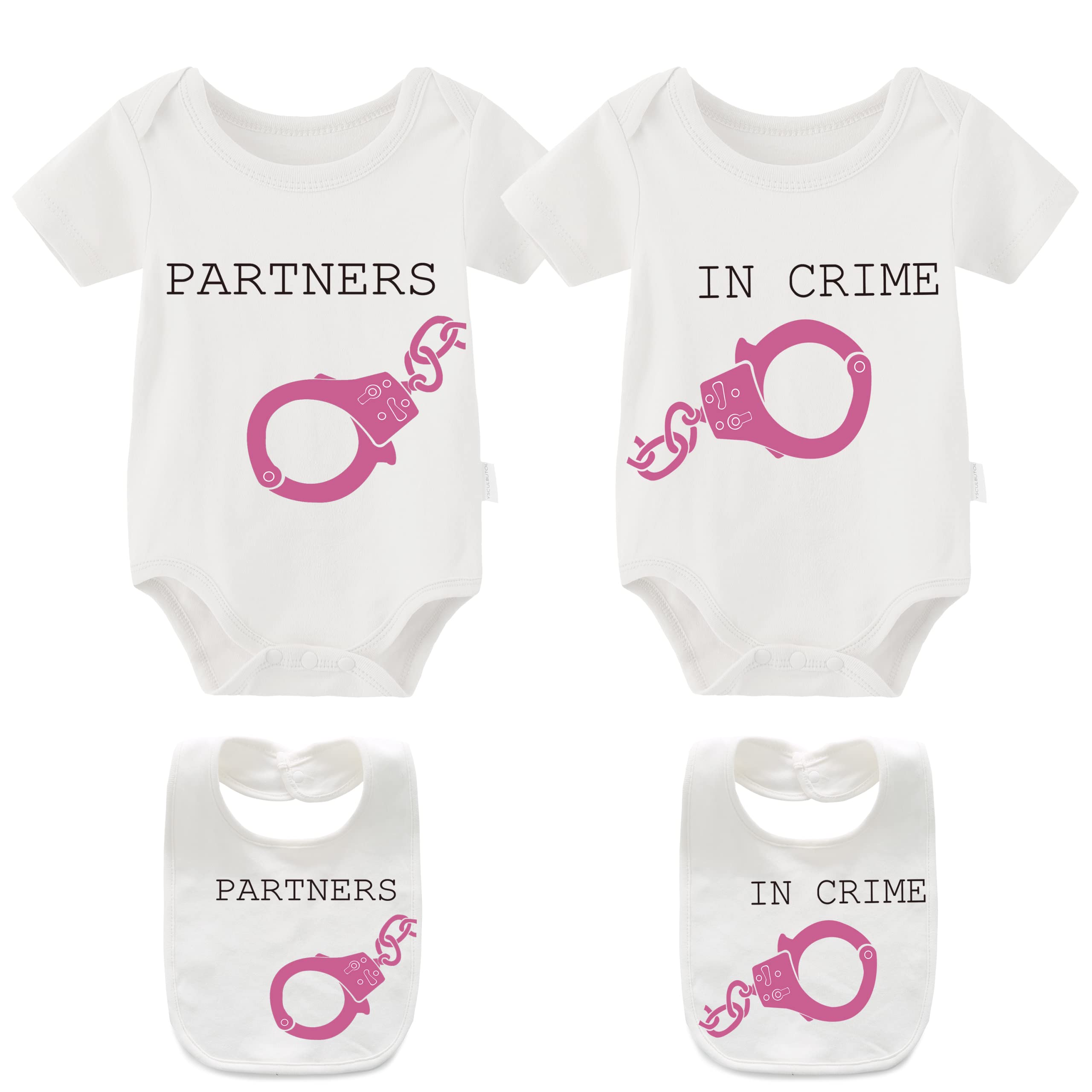 YSCULBUTOL Matching Baby Twins Bodysuit - Partners in Crime Twin Outfits for Girls & Boys | Cute Twin Baby Clothes for Siblings, Photoshoots & Special Occasions