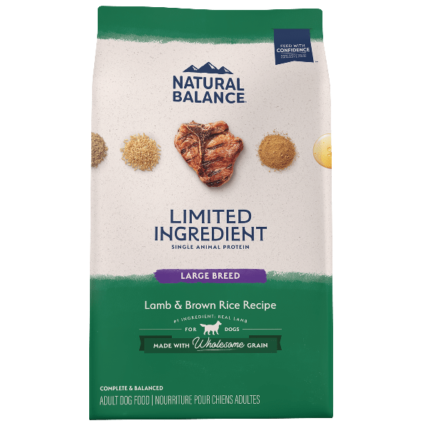 Natural Balance Limited Ingredient Lamb & Brown Rice Large Breed Dry Dog Food - 26lb Bag | Grain-Free, Hypoallergenic Kibble for Adult Dogs with Sensitive Stomachs | Perfect for Large Breed Nutrition & Digestive Health